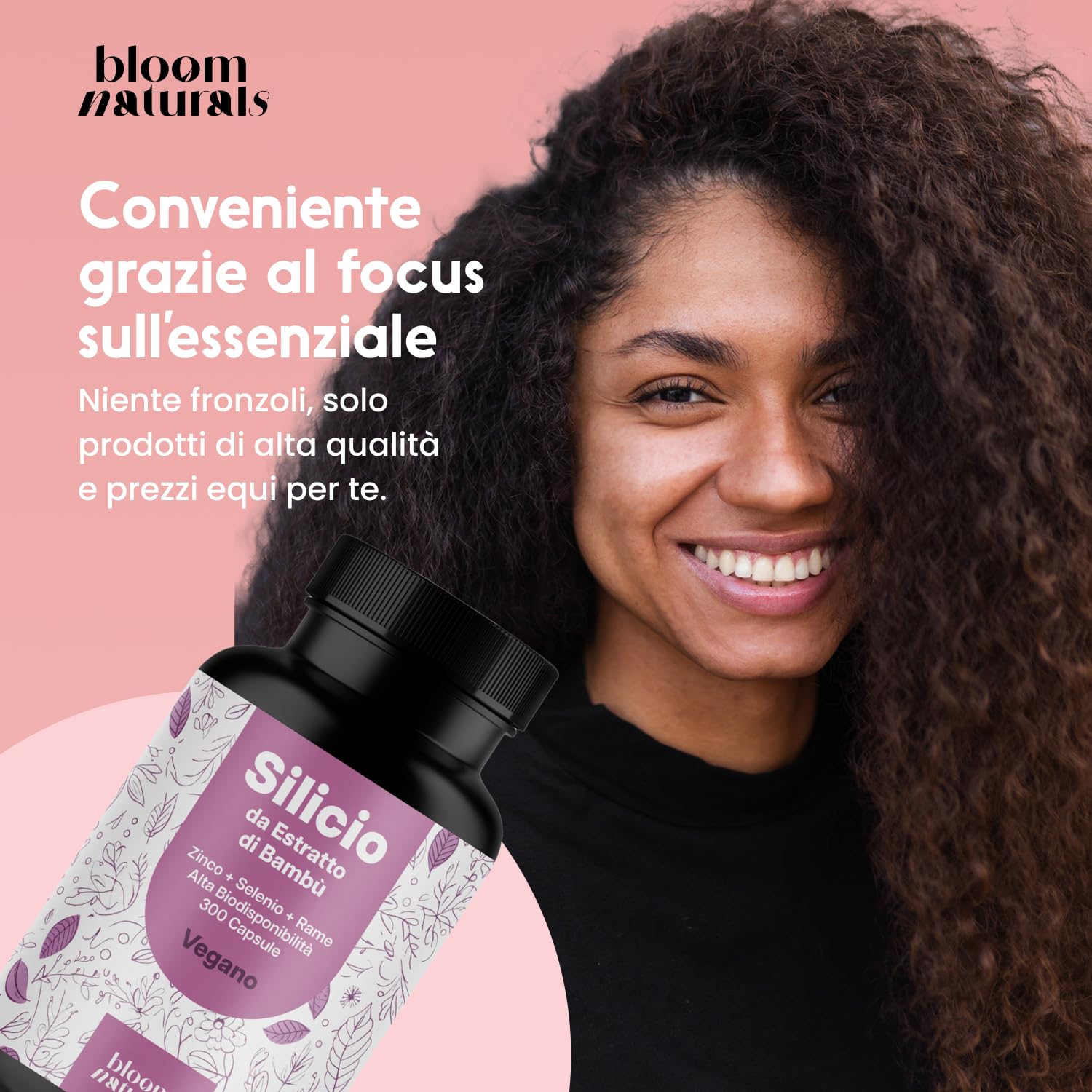 Complesso di silicio – 300 capsule con 500 mg di silicio con zinco, rame e selenio – silice di estratto di bambù – popolare tra le donne perdita di capelli – vitamine per capelli – Vegano e prodotto