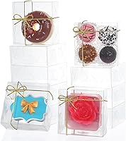 Vista 11 de RomanticBaking 3 ¼" x 3 ¼" x 1 ½" 50PCS Cajas de Trufas de Chocolate para 4, Cajas de Galletas Cajas de Panadería Mini con Ventana para Brownie