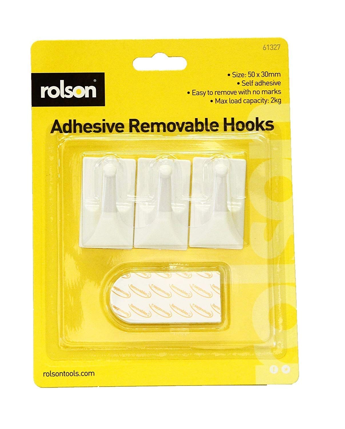 Rolson 61327 3Pc Removable Adhesive Hooks, Black