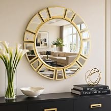 Large Round Sunburst Wall Mirror, 24" Gold Circle Mirrors