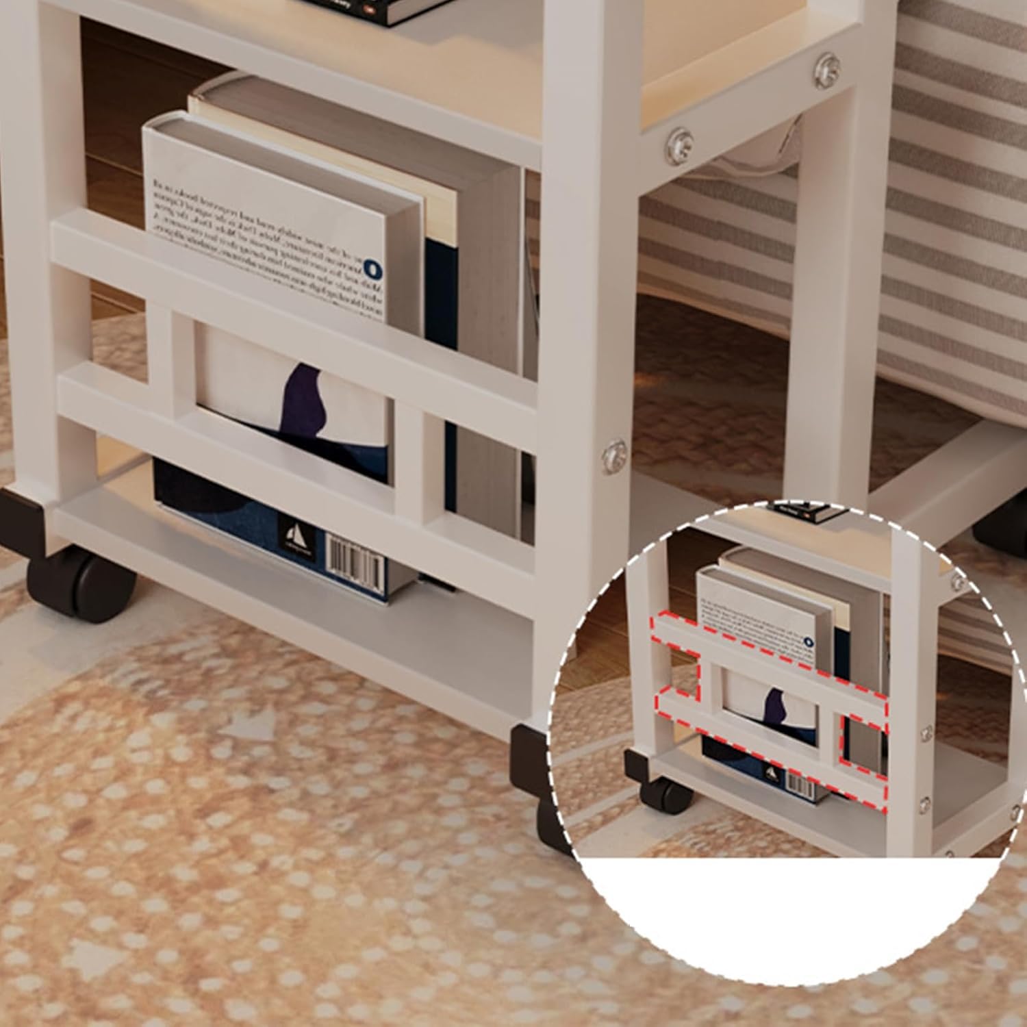 LINCYS Mesa ajustable para cama con ruedas, rango de altura de 23.6 a 33.5 pulgadas y ruedas de bloqueo, escritorio rodante en forma de C para laptop, cama, sofá, silla de ruedas, sala de estar