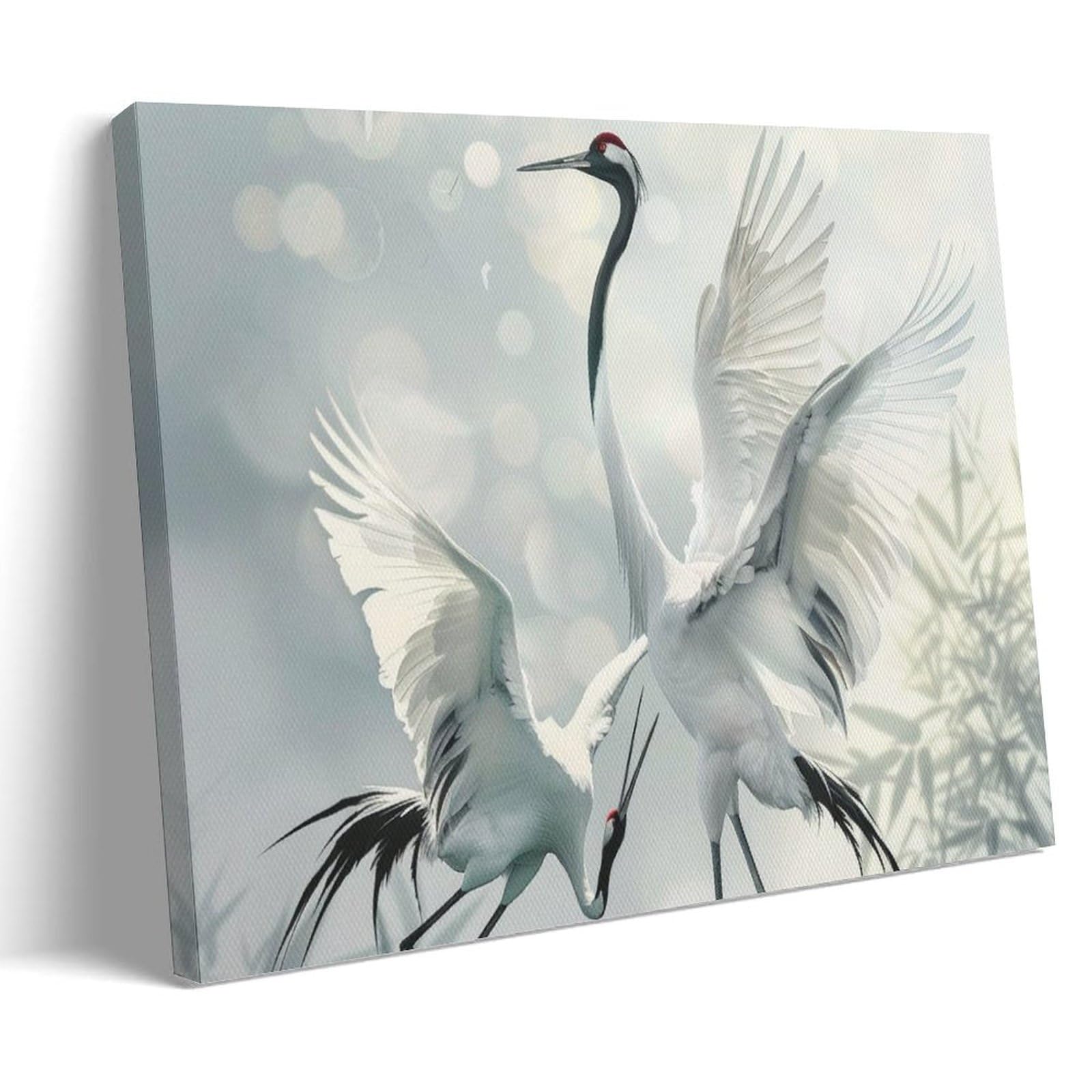 FYFMUSHE Rustic Crane Canvas Wall Art Paintings Vintage Nature Animal Bird Pictures on Canvas Prints Framed Ready to Hang Artwork for Bedroom Home Decor 08x12inch(20x30cm)