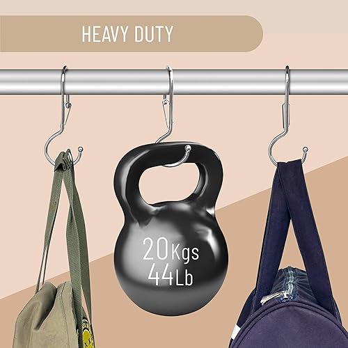 Miniatura 72 de Paquete de 10 ganchos de metal en forma de S para colgar, gancho resistente en forma de S con hebilla de seguridad, se adapta a barras de hasta 0.6