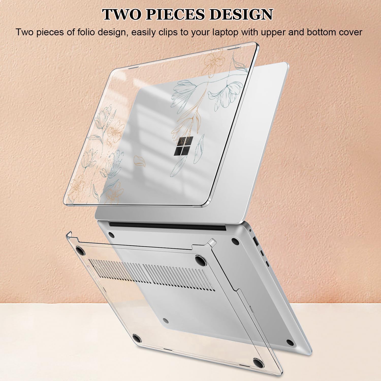 Slim Protective Case for Microsoft Surface Laptop 7 13.8 inch Copilot+ PC 2024 Release (Model 2036), Lightweight Anti-Scratch Printed Pattern Plastic Hard Shell Case Cover, Line Flower
