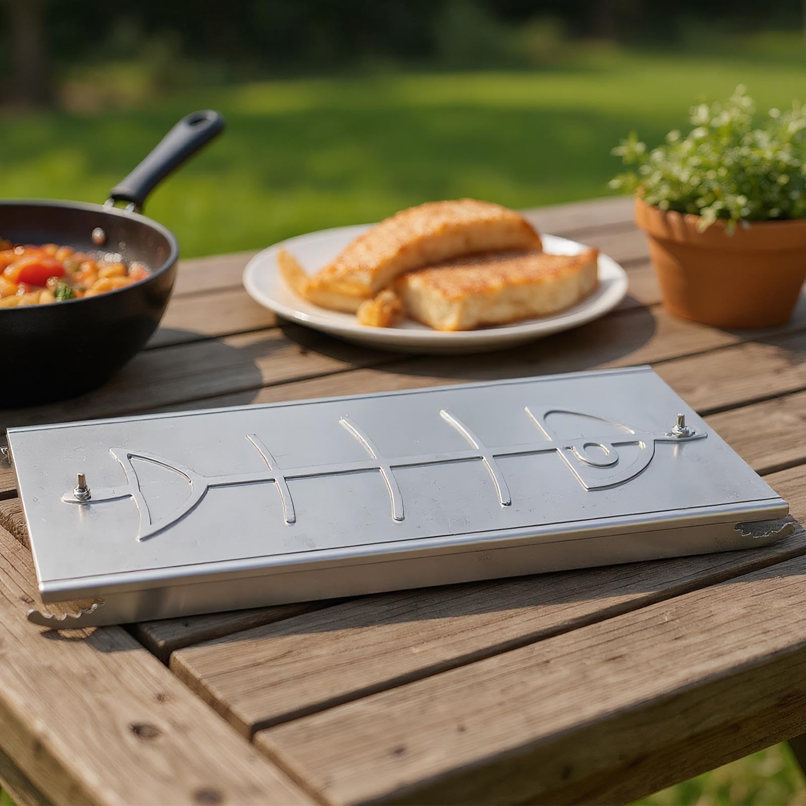 Flammlachsregal | Edelstahl-Zedernholzplatte für Grill, 180 Grad wendbare Fischplanken, Grillen, Kochgeschirr für Hinterhof, Küche, Kochen, Grillen, Camping, Outdoor-Party