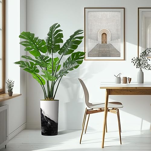 Miniatura 6 de Árbol artificial en maceta contemporánea, árbol de seda Monstera falso para decoración del hogar en interiores y exteriores, altura total 65