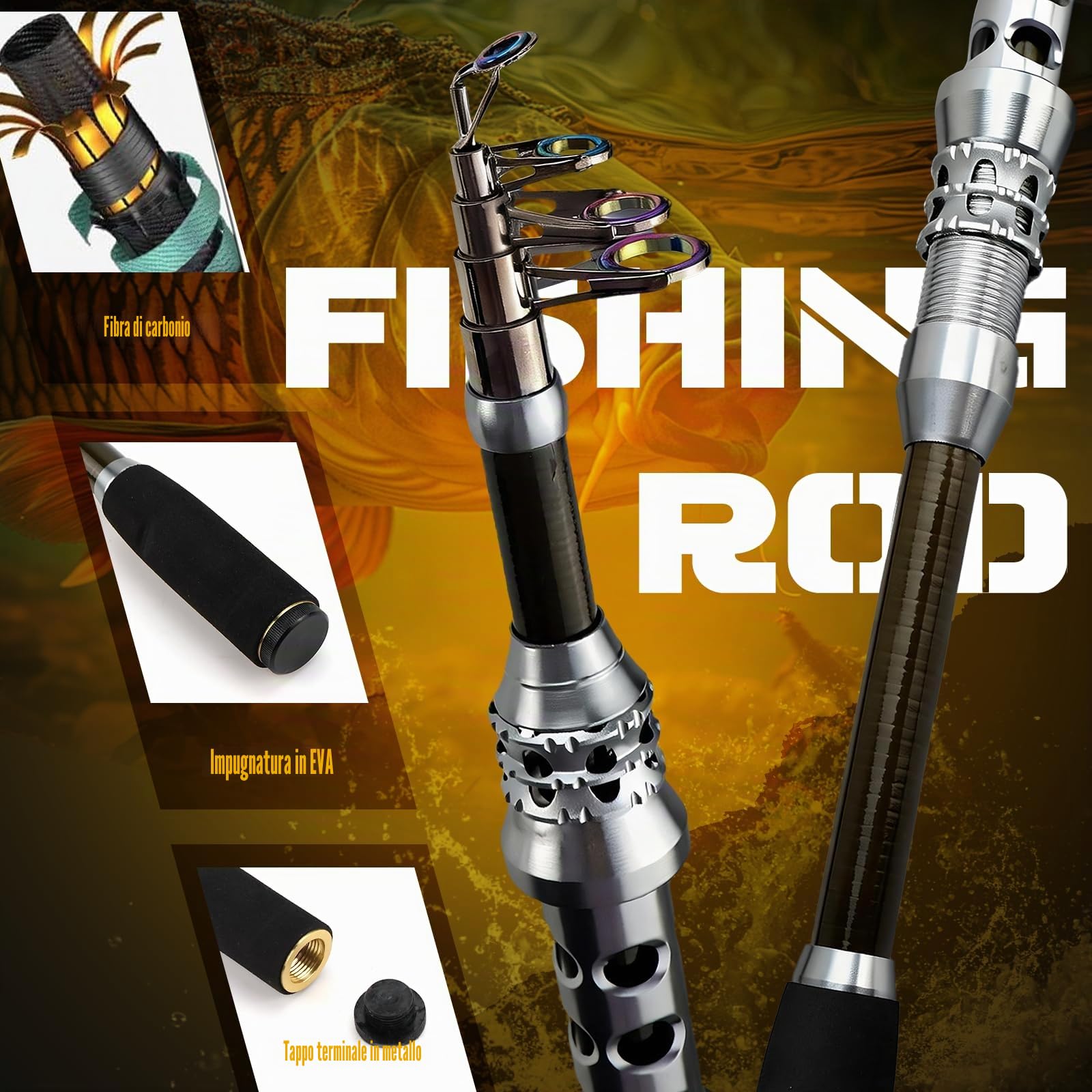 Raxfekro Canna da pesca telescopica da 1,8 m, in fibra di carbonio, con mulinello, set combinato per acqua salata e acqua dolce, con set di esche, filo in nylon da 100 m, pinze da pesca e borsa per il