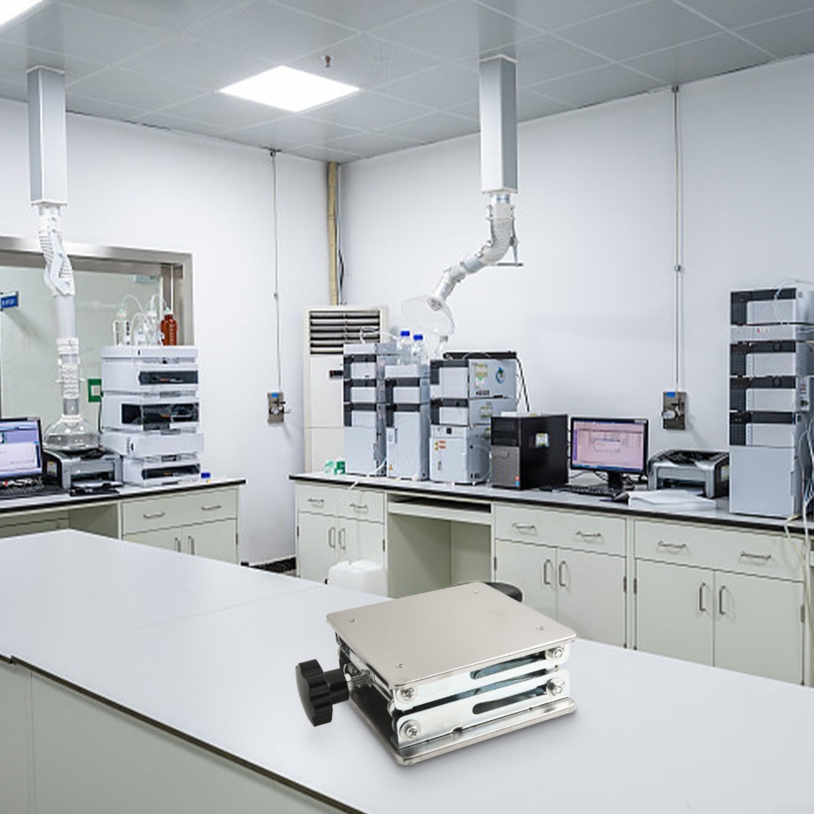Piattaforma di sollevamento da laboratorio in acciaio inox regolabile in altezza, supporto per applicazioni scientifiche, ideale per laboratori e ricerche