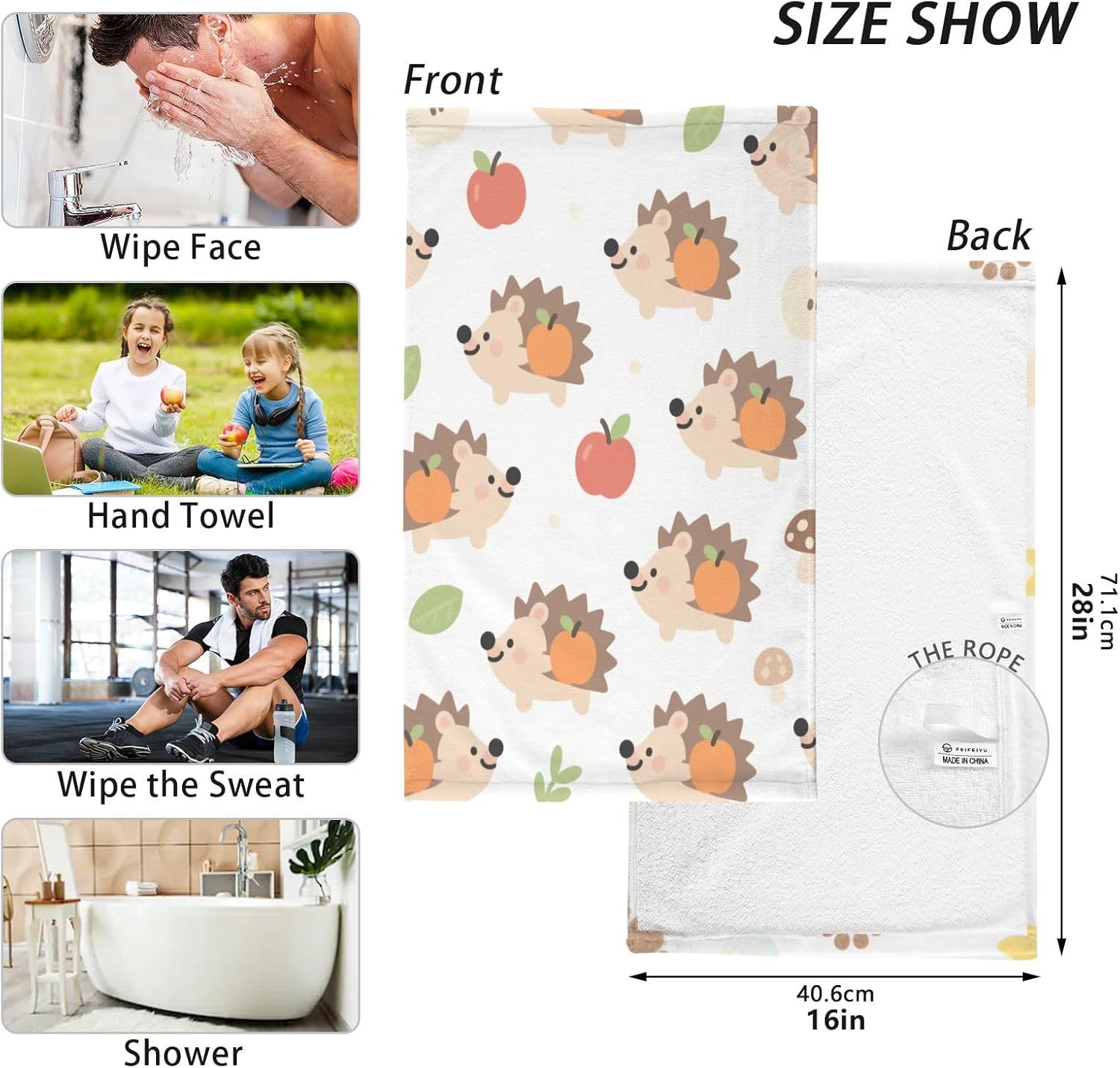 Cartoon Cute Brown Bear Kids Towel Cotton Towels for Bathroom Decoration Set Of Two 16 x 28 inch