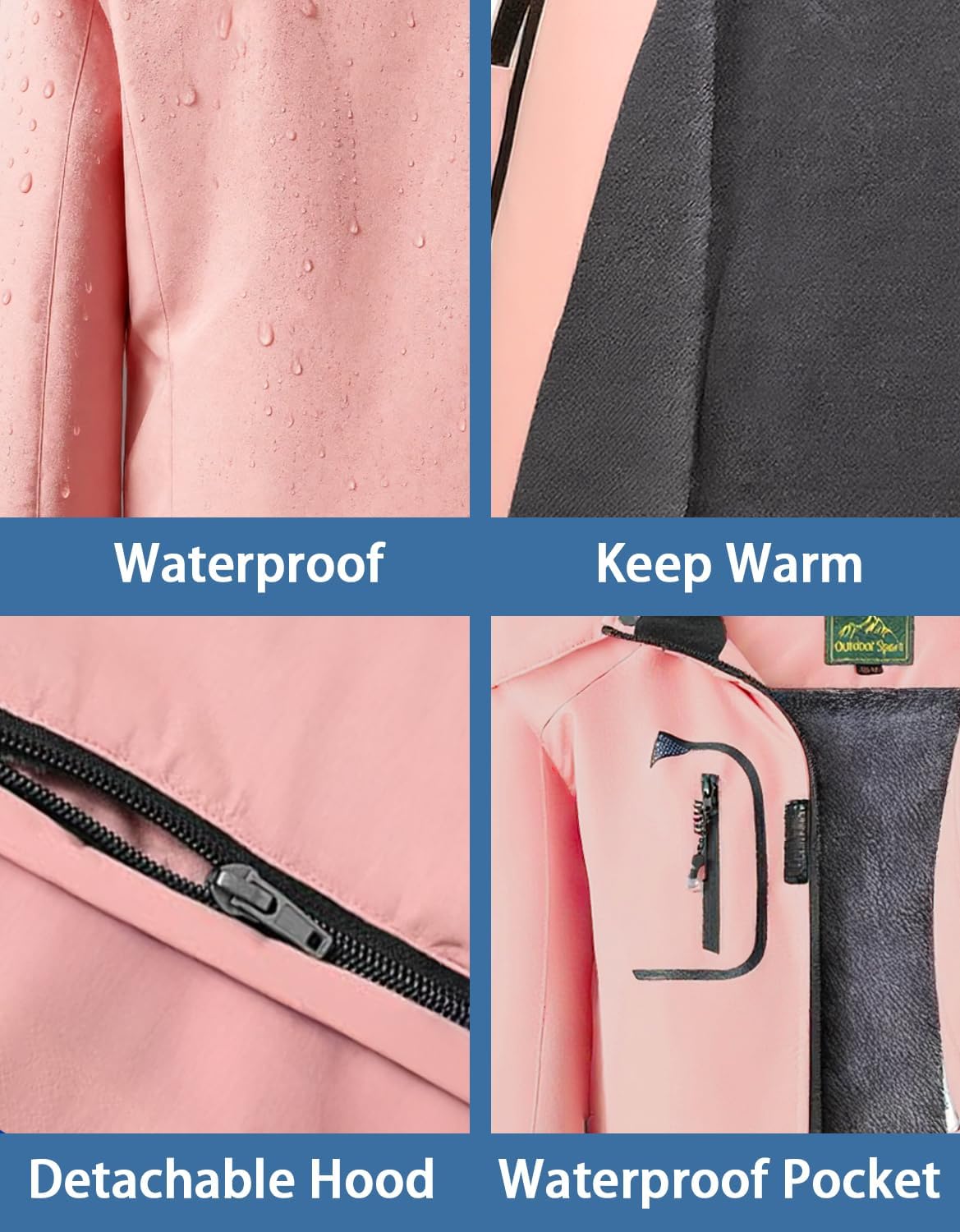 Girl's Waterproof Ski Jacket, Warm Fleece Lined Winter Snow Windproof Jackets, Hooded Ski Coat - Image 6