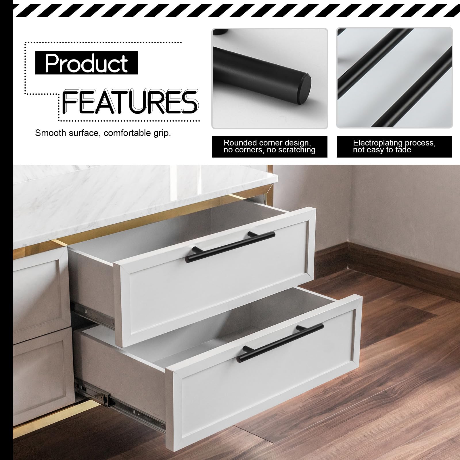 Fatiya 2 Pack 214mm Length Kitchen Cabinet Handles Black, 160mm Hole Center Aluminium Alloy Cabinet Pulls - Image 3