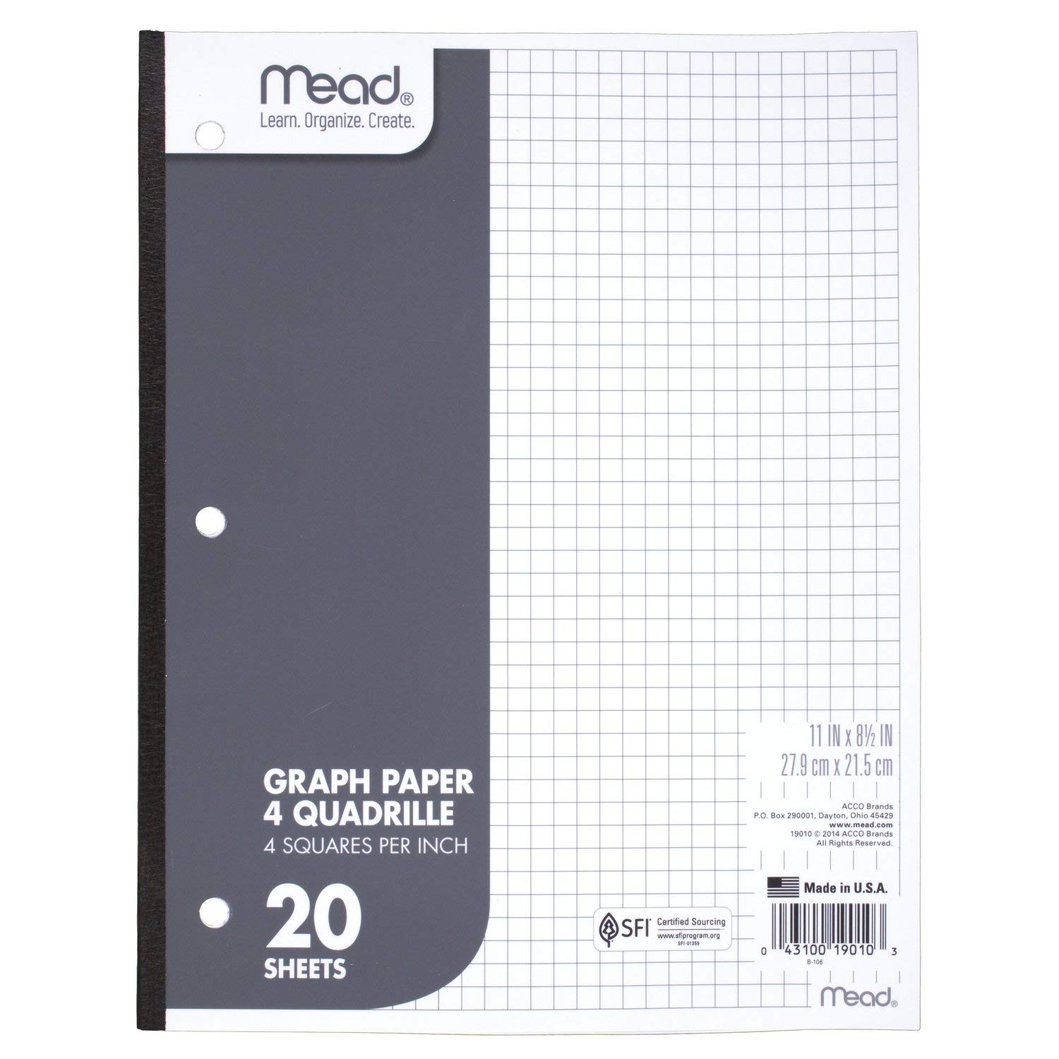 Mead Graph Paper Pads, Quadrille, 4 Squares per Inch, 11" x 8-1/2", 20 Sheets, 48 Pads/Pack (73852)