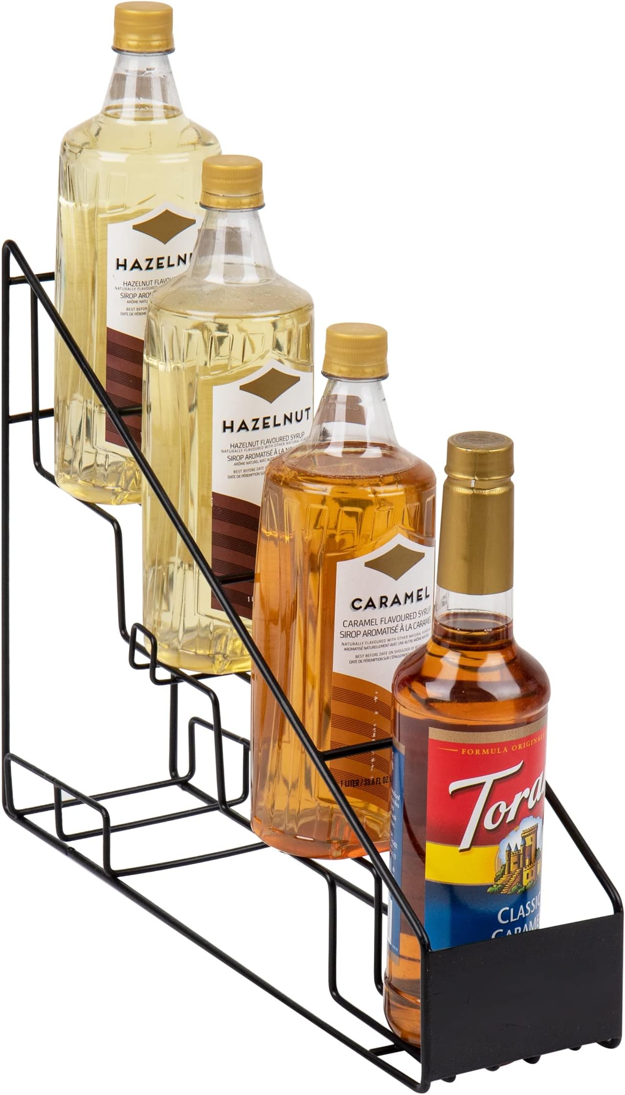 Mind Reader STEPSYR3-CLR Clear Syrup Bottle Holder, Acrylic 3 Compartment Bottle Organizer, Storage for Syrup, Wine, Dressing - 3 Capacity, Clear One Size IRSYR4-BLK