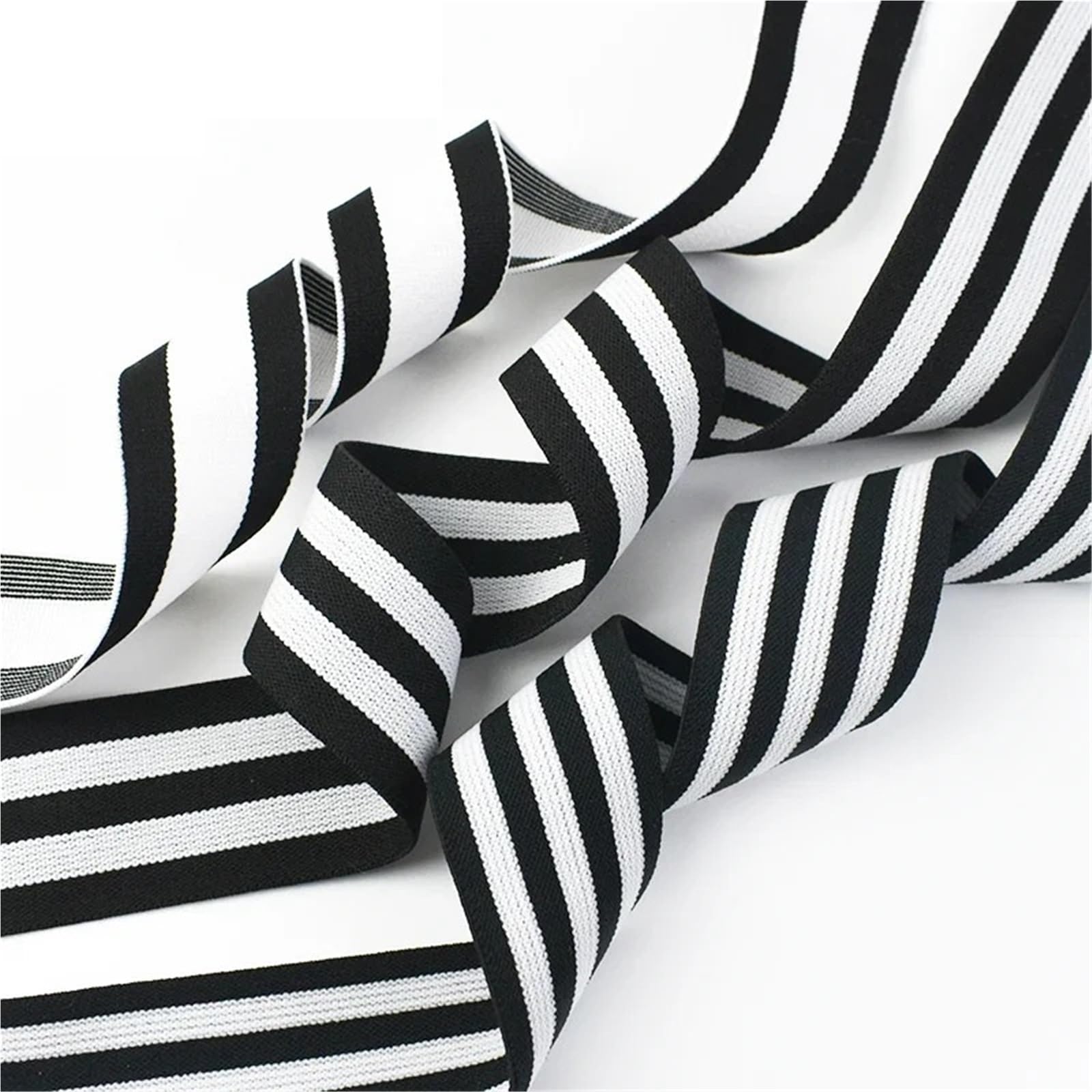 Banda Elástica de Nailon Bandas elásticas de nailon a rayas 2/5/10M | Cintas de goma for ropa, cinta elástica for decoración de pantalones, accesorios de costura DIY(WhiteBlack-F-50mm,10Meters)