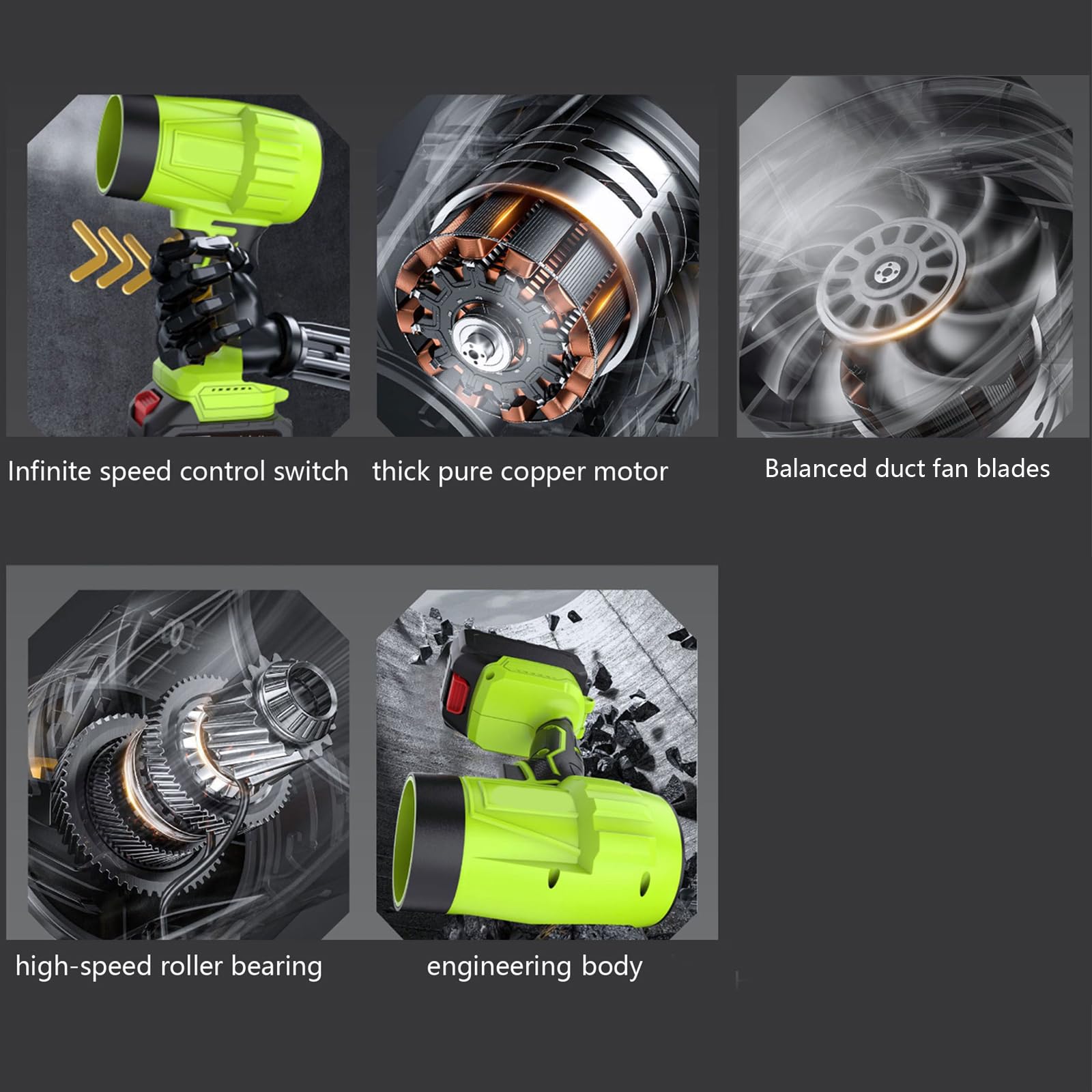 Potente soplador inalámbrico de 1050 W con fuerza de 700 g para una eliminación eficiente de nieve y exteriores