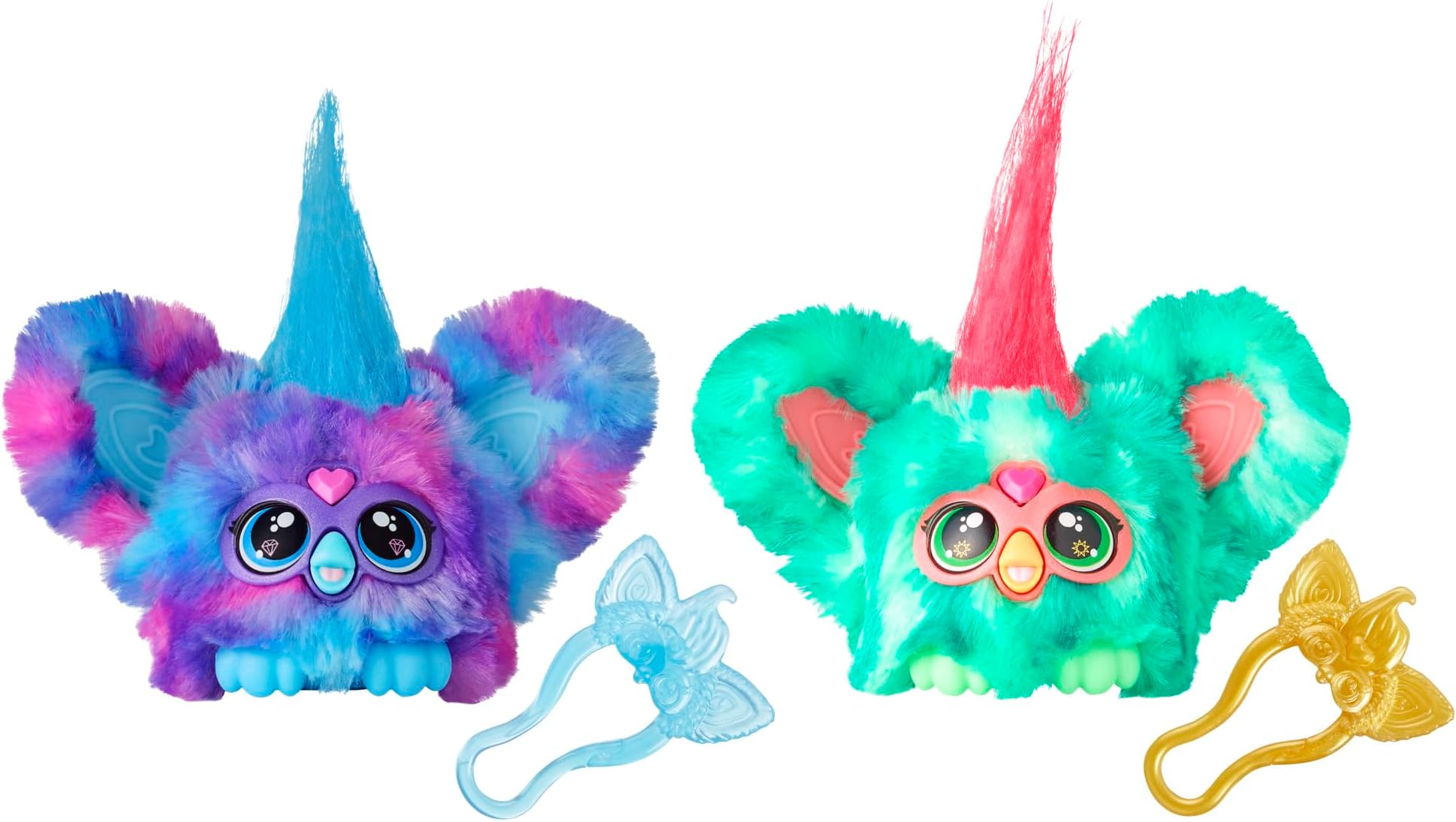 Furby Furblets Mini Friends Luv-Lee & Mello-Nee, 45+ Sounds, Music & Furbish Phrases, Electronic Plush Toys, Red/Green & Purple/Blue, Pack of 2