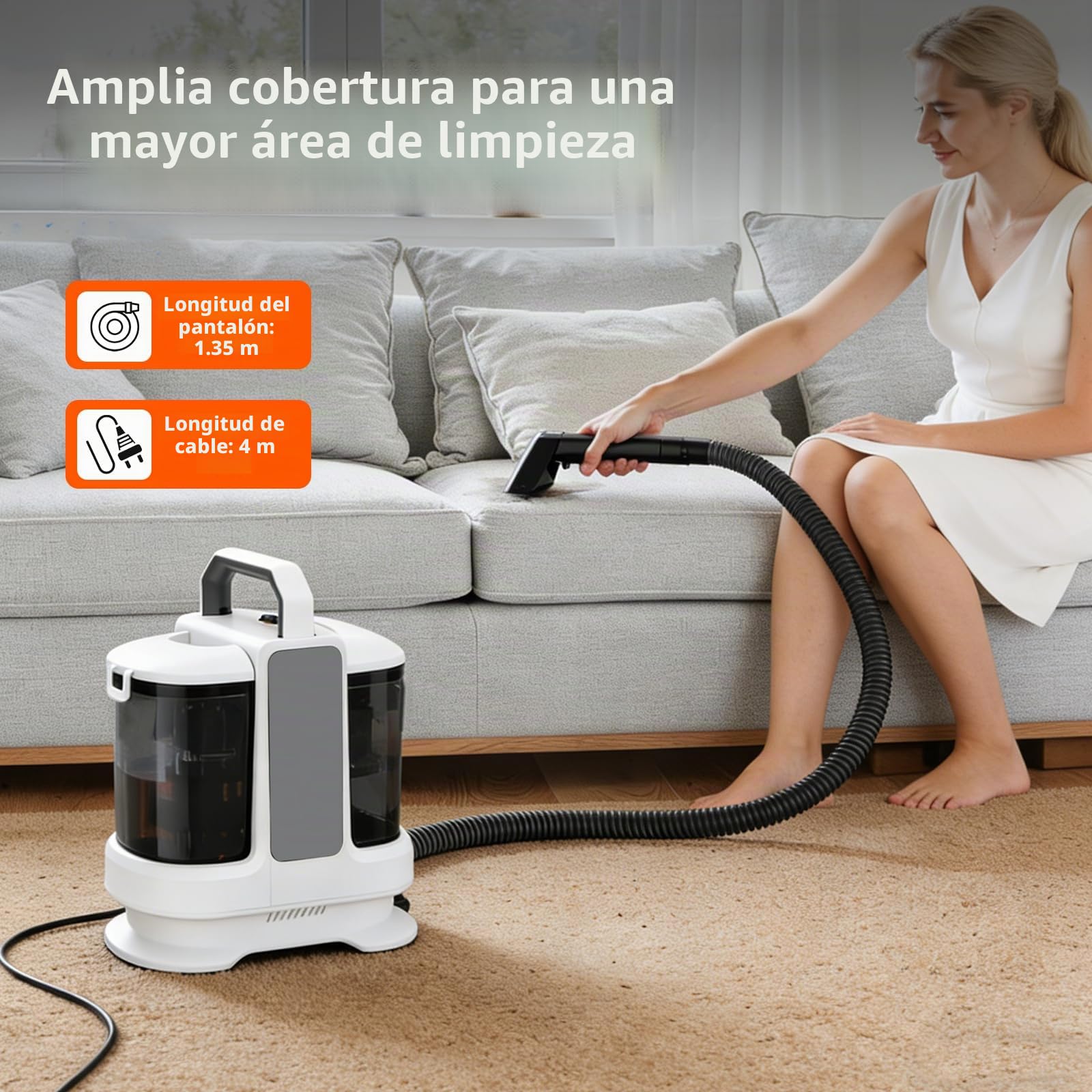 Limpiador De Tapicerías Y Alfombras Portátil 400w 13kpa - Máquina Limpiar Sofás Con Agua Y Aspiradora, Sistema De Doble Depósito Y Autolimpieza Para Colchones, Asientos De Coche Y Manchas Difíciles