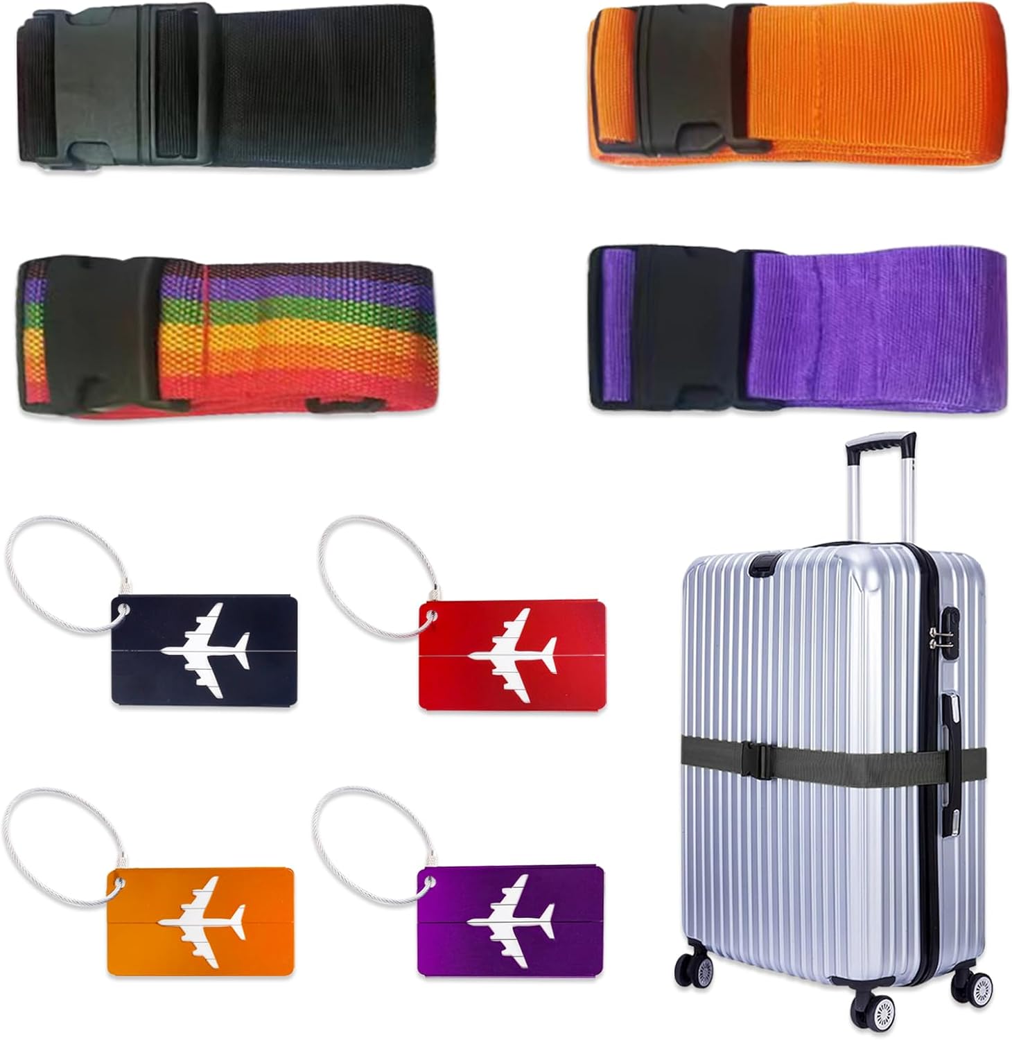 TYXHXTF 4 Sangle Valise, avec 4 Etiquettes à Bagage, Sangle Valise Voyage, Sangles à Bagage, Sangle pour Valise Réglables, Voyage Accessoires Sangle pour Valise pour Fermeture Sécurisée TYXHXTF 4 Sangle Valise, avec 4 Etiquettes à Bagage, Sangle Valise Voyage, Sangles à Bagage, Sangle pour Valise Réglables, Voyage Accessoires Sangle pour Valise pour Fermeture Sécurisée