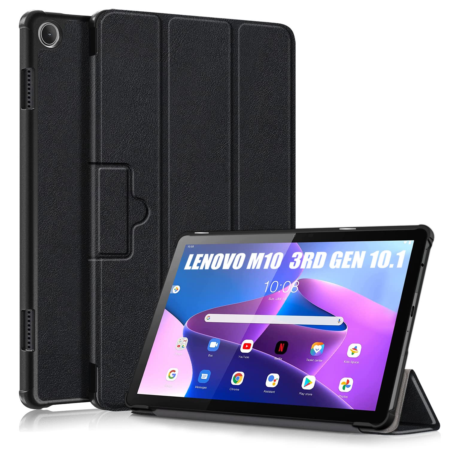 TOPCASE Hülle für Lenovo Tab M10 10.1 3rd Gen 2022 TB-328F, Schlank Slim Schutzhülle mit Standfunktion mit Auto Schlaf/Wach,Schwarz