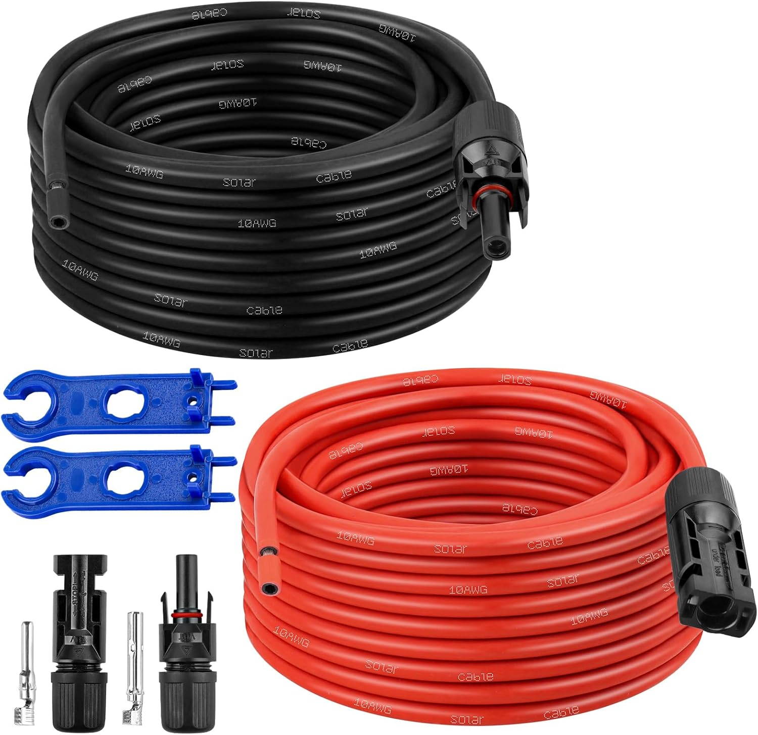 Solar Extension Cable 10AWG, 30FT Red & Black Solar Panel Wire with Solar Connectors, PV Wire with Disconnect Wrenches & Extra Male/Female Connectors for RV, Camper, Inverter, Off-Grid System