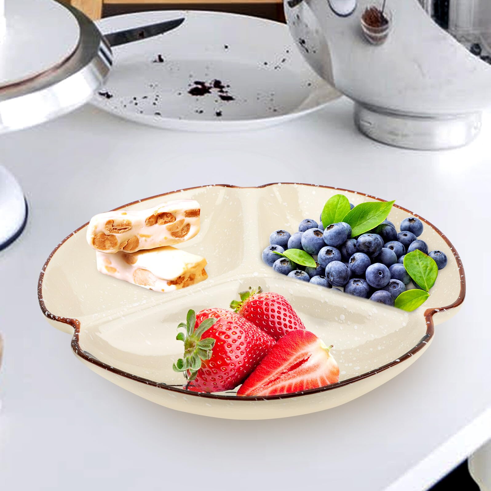 Assiette Compartimentée Céramique Plateau Divisé pour Snacks et Fruits Design Pratique et Facile à Nettoyer pour Maison et Restaurant