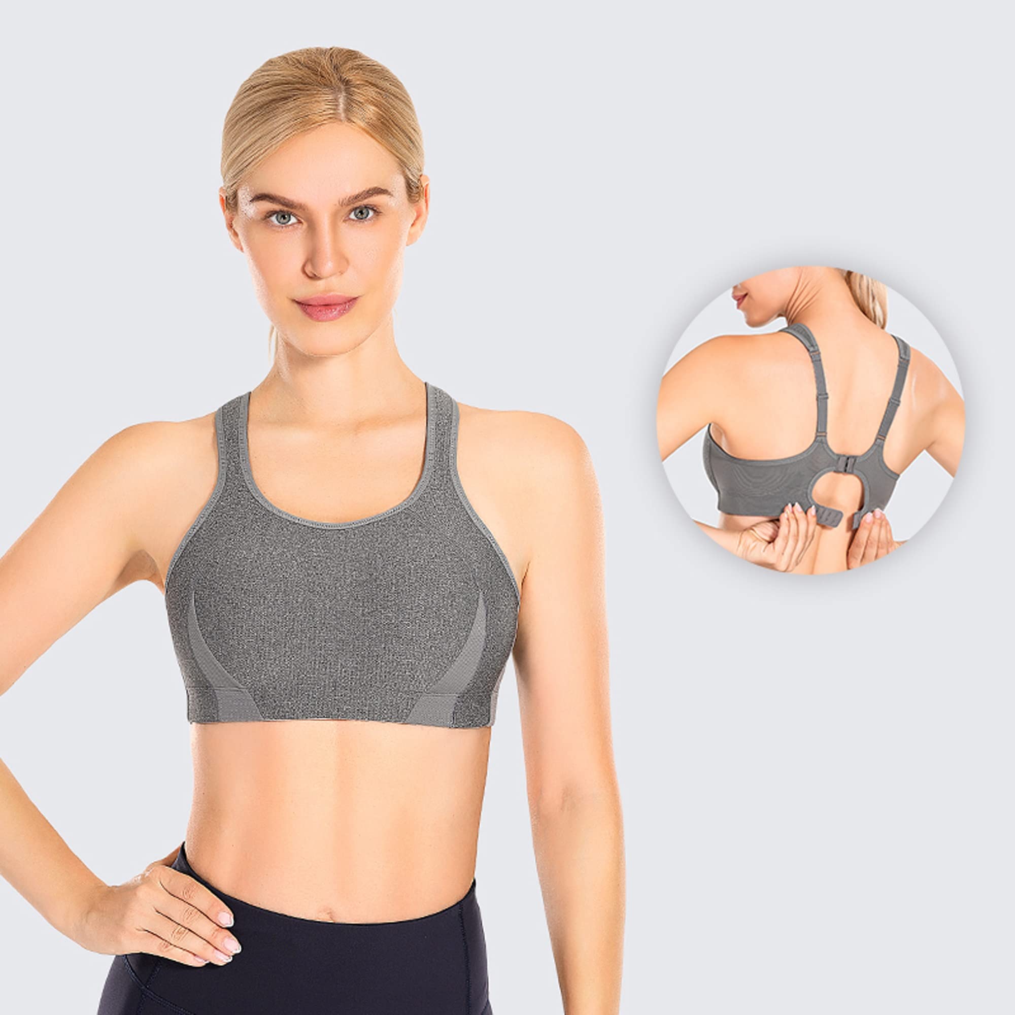 WENJUN Soutien-gorge de sport à haut impact pour femme, dos nageur en maille, sans fil, non rembourré, pour la course à pied, l'entraînement quotidien (couleur : gris, taille : 85D)