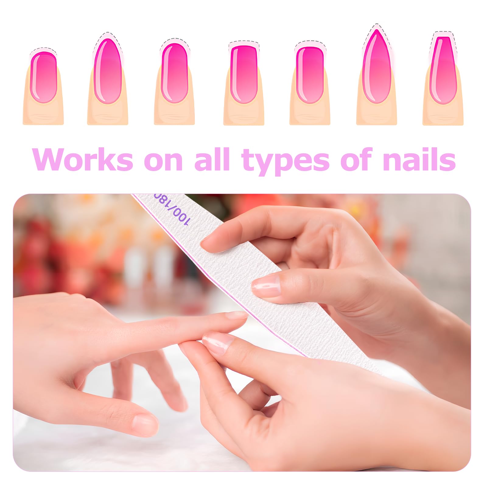 Carehabi 30 Pezzi Lime per Unghie e Buffer per Unghie, Lima 100/180 Unghie Professionali, Buffer Unghie Professionale per Salone Unghie, Nail Art Fai da te a Casa