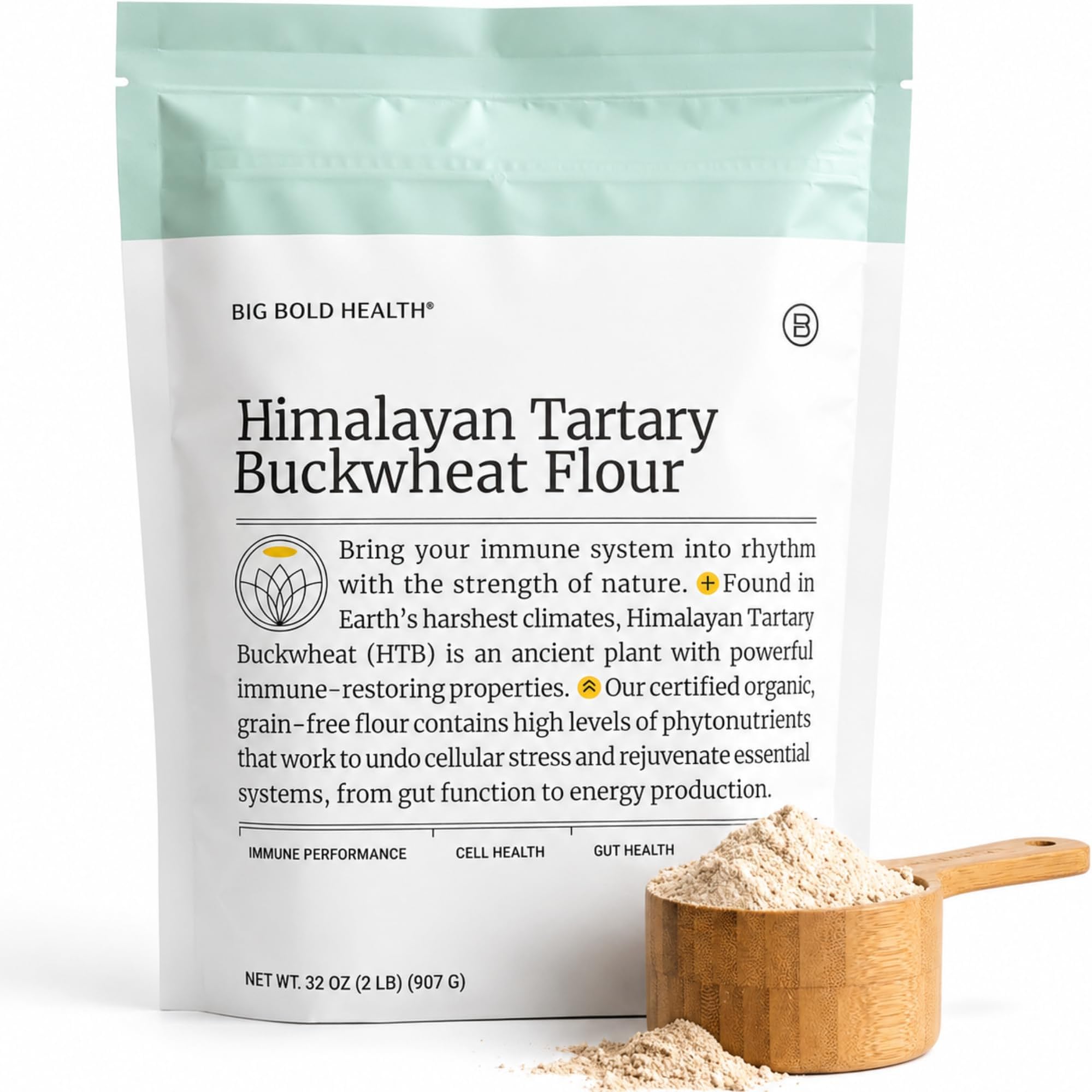 BIG BOLD HEALTH Organic Himalayan Tartary Buckwheat Flour - Gluten Free | Rich in Polyphenols & Antioxidants | 100% USDA Organic Grain-Free Flour | Non-GMO | USA Grown (2lb)
