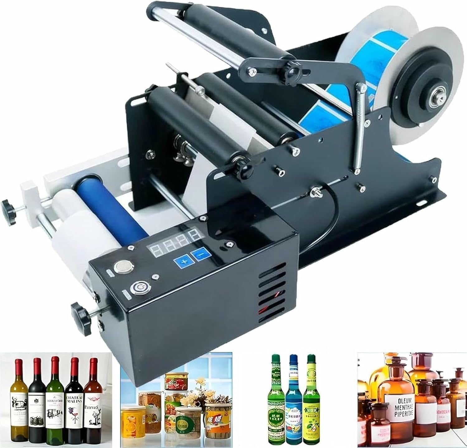 YXZYFPP Electric Semi-Automatic Bottle Labeling Machine for 15-100mm Diameters, 20-40 Labels/Min for Glass & Plastic Round Bottles, Ideals for Home & Small Business