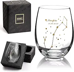 HOHY Taça de vinho de escorpião - copo de constelação sem haste dourada de 590 ml, presente de horóscopo do signo do zodíaco para mulheres e homens, design de definição de astrologia