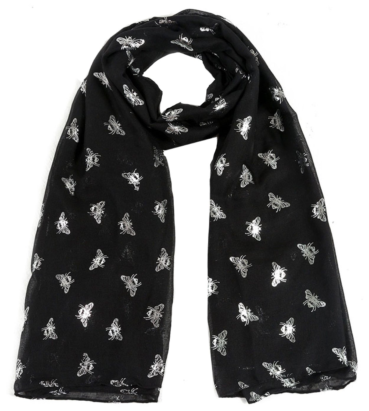 World Of Shawls Women's Black Girls Glitter Bumble Bees Scarves Wraps Shawl Soft Scarf (Black)