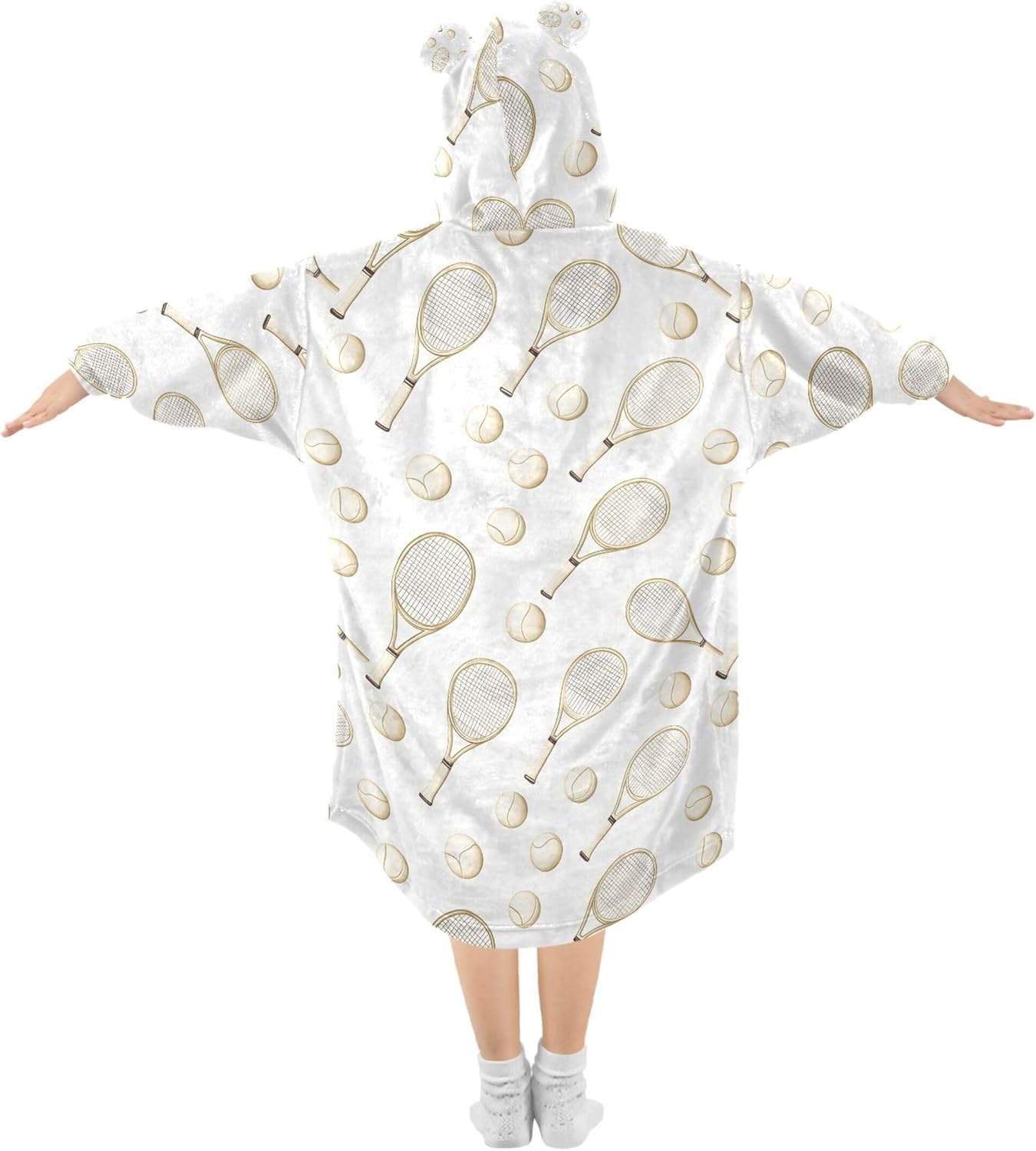 Tennis Racket Sport Kids Wearable Blanket Hoodie with Pocket and Sleeves for Toddlers, Cute Hoodies Girls B0403696