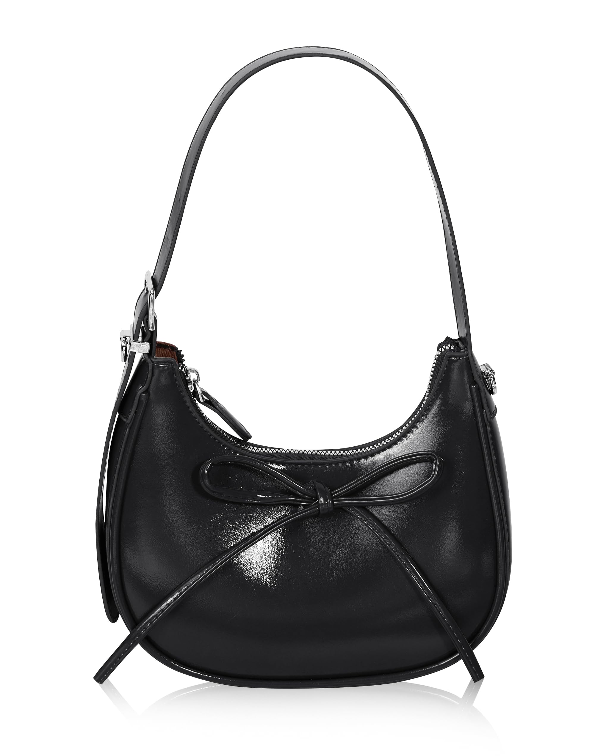 Popizard Shoulder Bag for Women - Black Bow Clutch Purse PU Leather, Removable Chain Crossbody Handbag with Zipper Closure