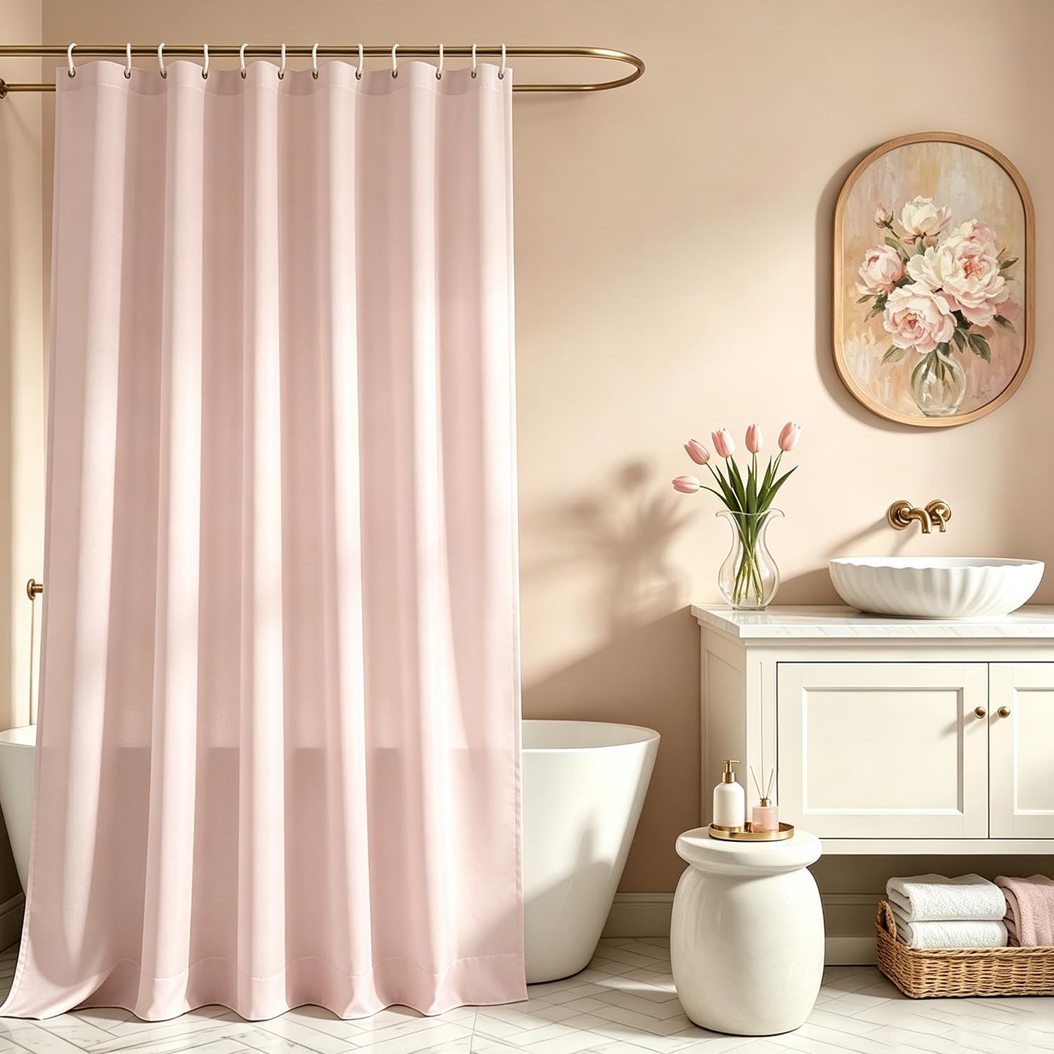 Lerores Shower Curtain, 180 x 200 cm, Pink, Weighted Hem, Anti-Mould, Water-Repellent, Washable Polyester Bath Curtains with 12 Eyelets and Shower Curtain Rings for Bathroom, Bathtub โ image 1