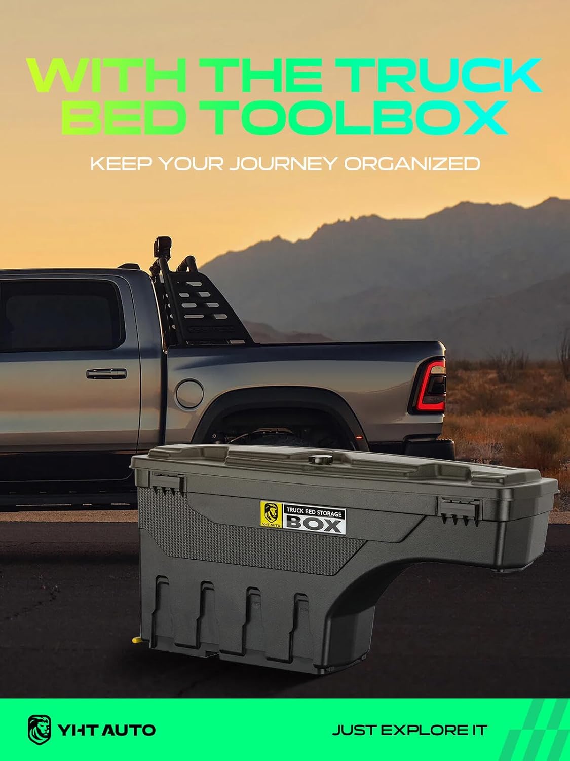 YHTAUTO Truck Bed Storage Tool Box Lockable Compatible with 2007-2018 Chevrolet Silverado & GMC Sierra 1500 2500 3500, 2019 Silverado/Sierra 1500 Passenger Side, Swing Waterproof Wheel Well Toolbox