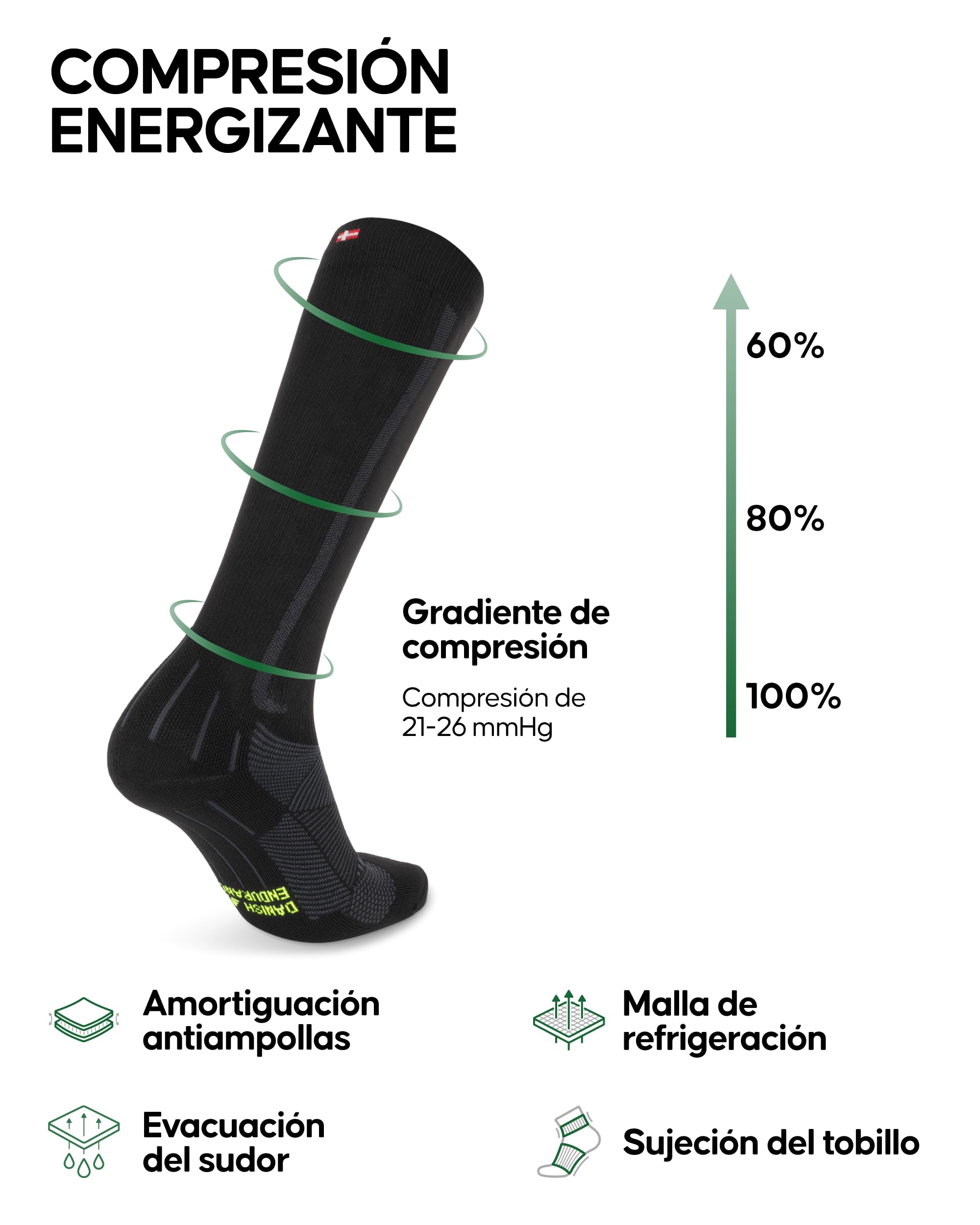 DANISH ENDURANCE Calcetines de Compresión Mujer y Hombre, 1 o 2 Pack, Negro/Gris, 39-42