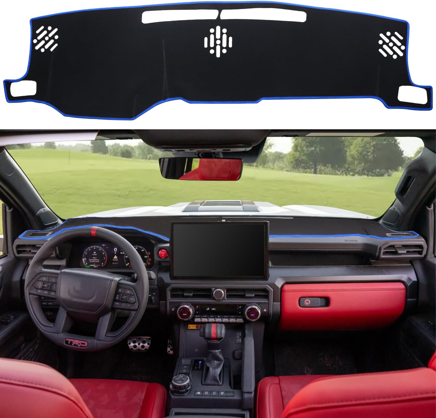 Dash Cover Mat for Toyota Tacoma Accessories 2024 2025 2026 Dashboard Mat, Center Console Cover Sunshield Protector Pad, Dashboard Decorative Interior, UV Rays Protector Mat (Red Trim)