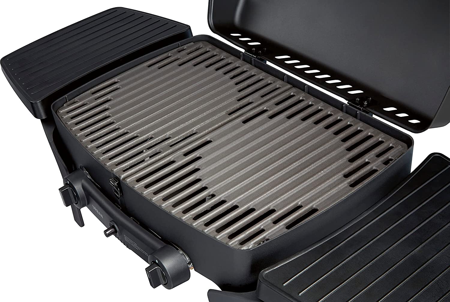 Enders Urban, Barbecue a gas portatile, BBQ grill da campeggio, 2 fuochi in acciaio inox, Coperchio con Termometro & Griglia in Ghisa, Per Esterno, Balcone, Camping, Giardino, 30 mbar #209533