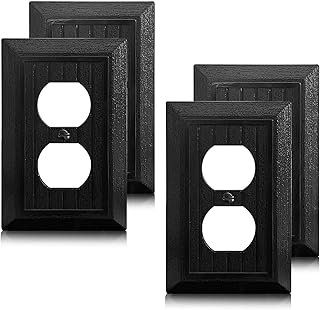 EGHCXXD 4-Pack Black Outlet Covers Plate, Classic Retro Wood Grain Design Style, Modern Decorative Electric Receptacle Light Switch Cover Plates (1-Gang Duplex Mid-Size)