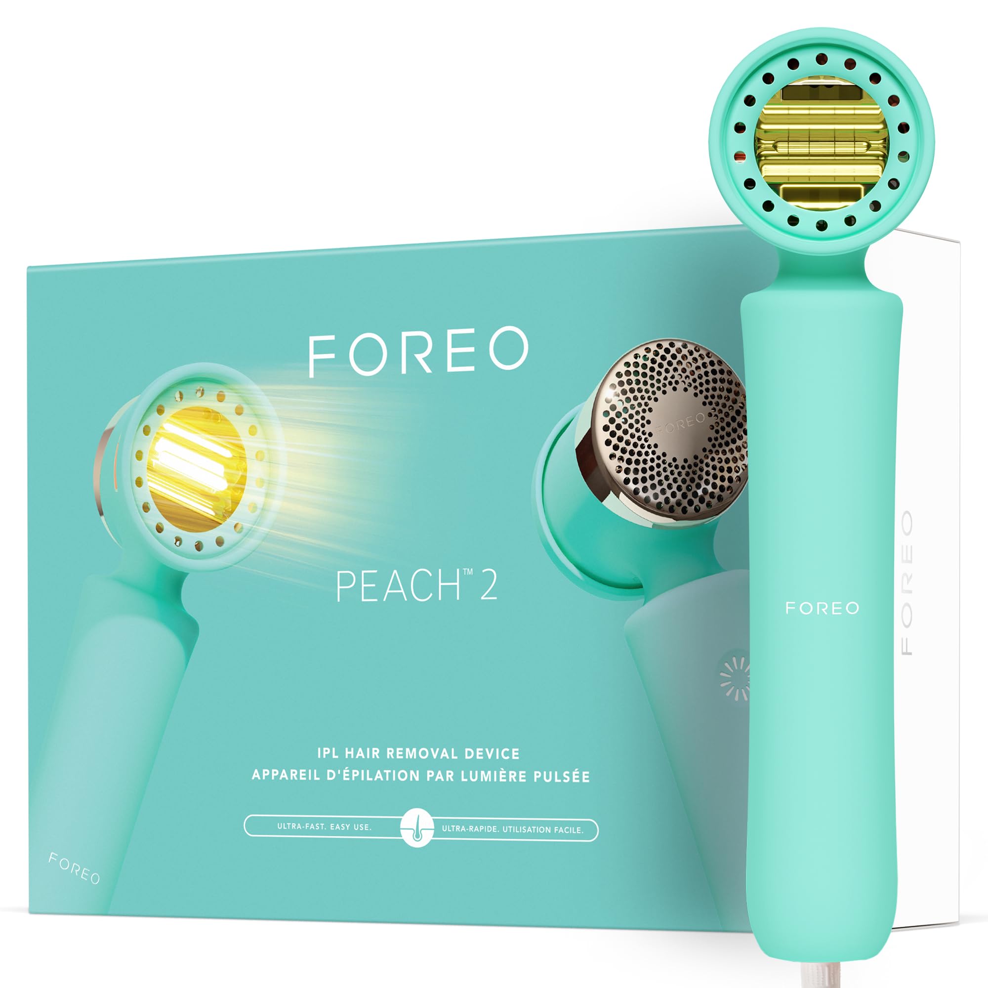 FOREO PEACH 2 IPL Hair Removal Device – Quick & Gentle Hair Reduction – For Full Body & Face – Skin Cooling System – Silicone Shield - Artic Blue