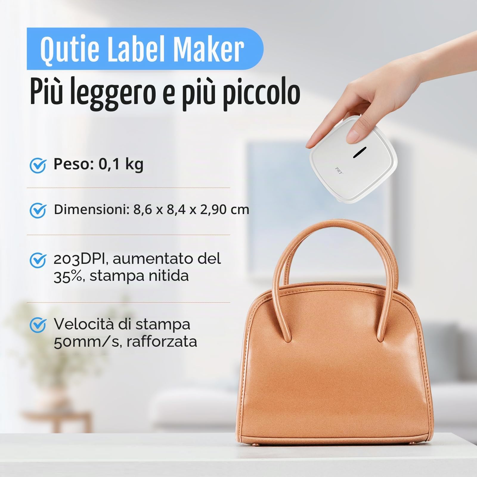 PRT Label Makers Machine with Tape Built-in Cutter Portable Bluetooth Handheld Sticker Printer for Home Office Organization iOS Android Mini Inkless Labeler USB Rechargeable- White