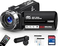 Peryoua 4K 80MP Camcorder 18X Digital Zoom IR Night Vision Vlogging Camera for YouTube with 32GB SD, 2 Batteries, Mic & Remote