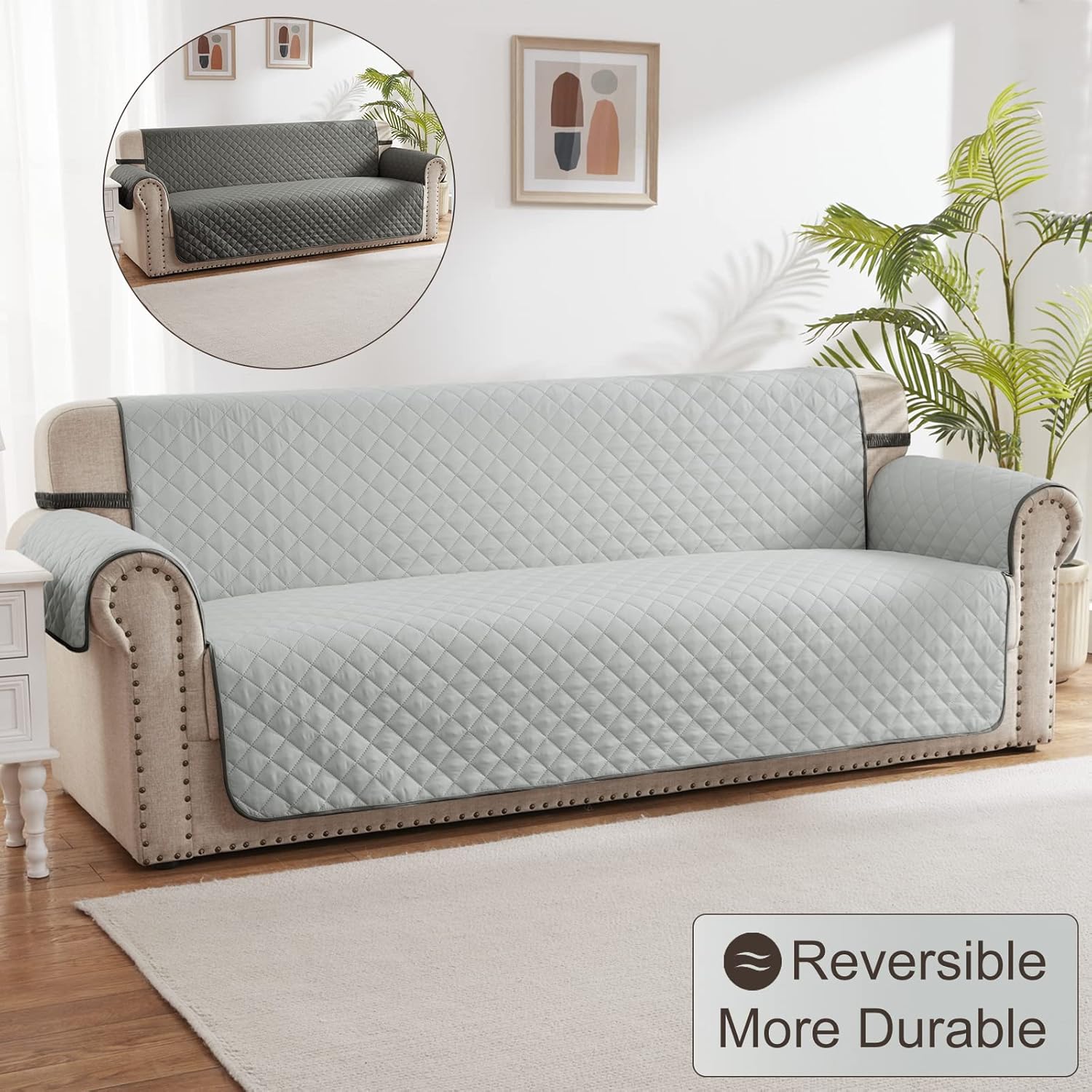 RHF Reversible Sofa Cover, Couch Covers for 3 Cushion Couch, Couch Covers for Sofa, Couch Cover, Sofa Covers for Living Room,Couch Covers for Dogs, Sofa Slipcover(Sofa:Steel Gray/Light Gray) : Everything Else