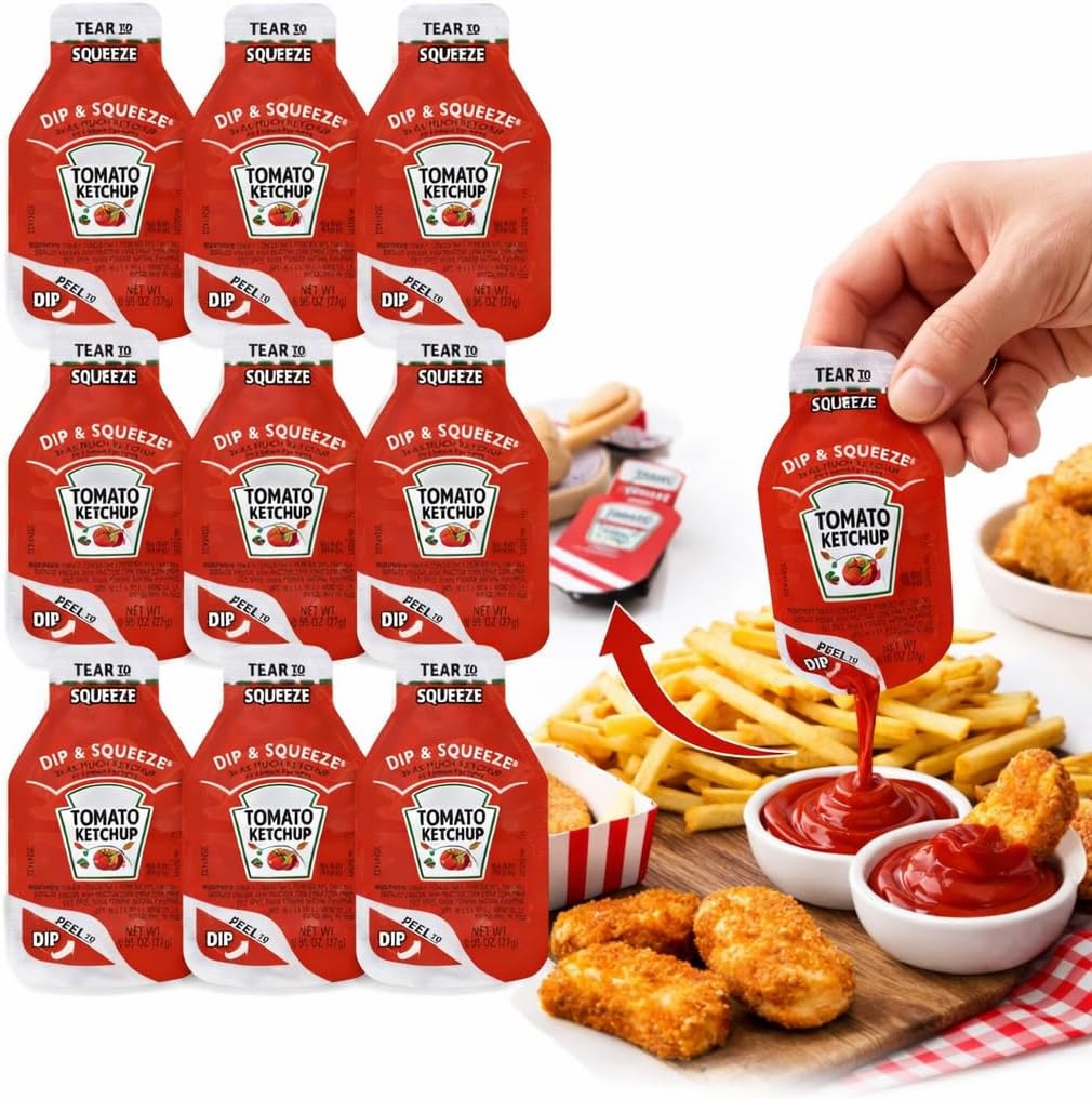 Tomato Ketchup Dip & Squeeze Packets – 0.95 oz Each (Pack of 20) – Peel to Dip or Tear to Squeeze Single Serve Condiment Cups