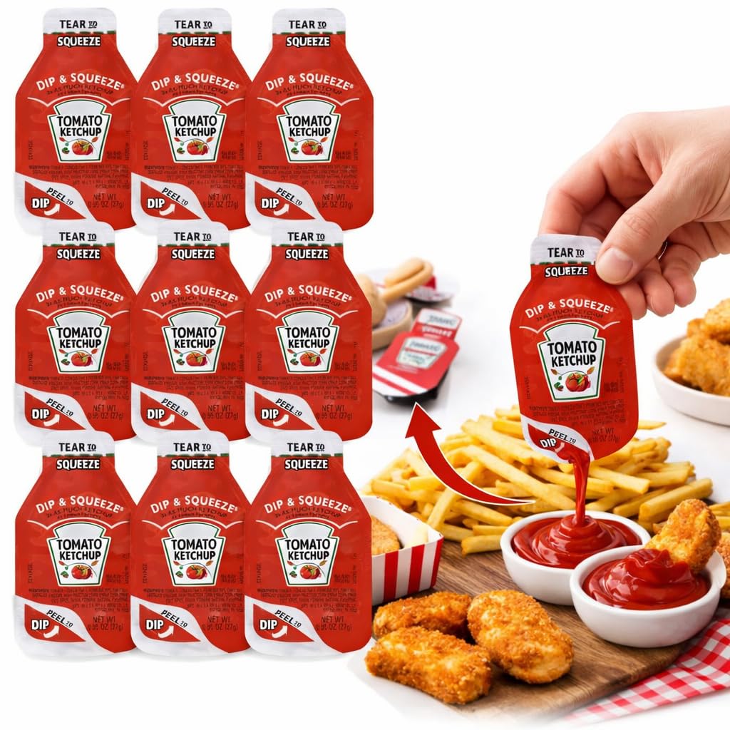 Tomato Ketchup Dip & Squeeze Packets – 0.95 oz Each (Pack of 20) – Peel to Dip or Tear to Squeeze Single Serve Condiment Cups