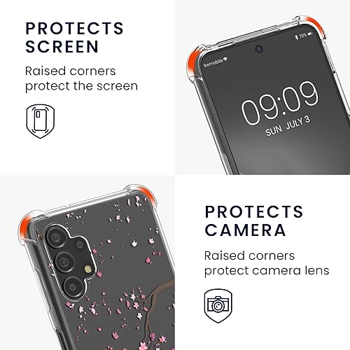 Miniatura 3 de kwmobile Funda cruzada compatible con Samsung Galaxy A13 4G, diseño de flores de cerezo, color rosa, marrón oscuro, transparente
