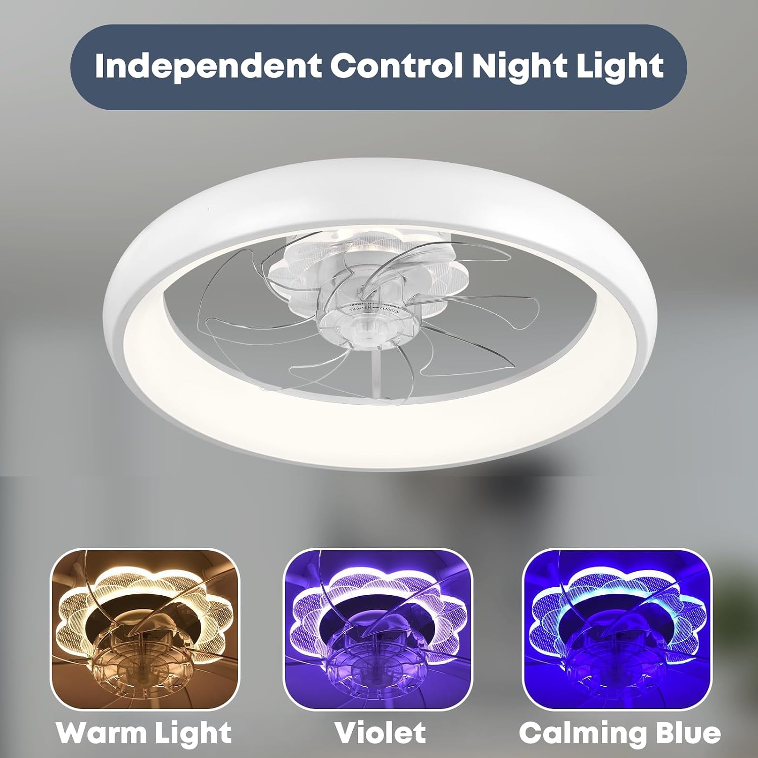 Independent control night light with warm light, violet, and calming blue options