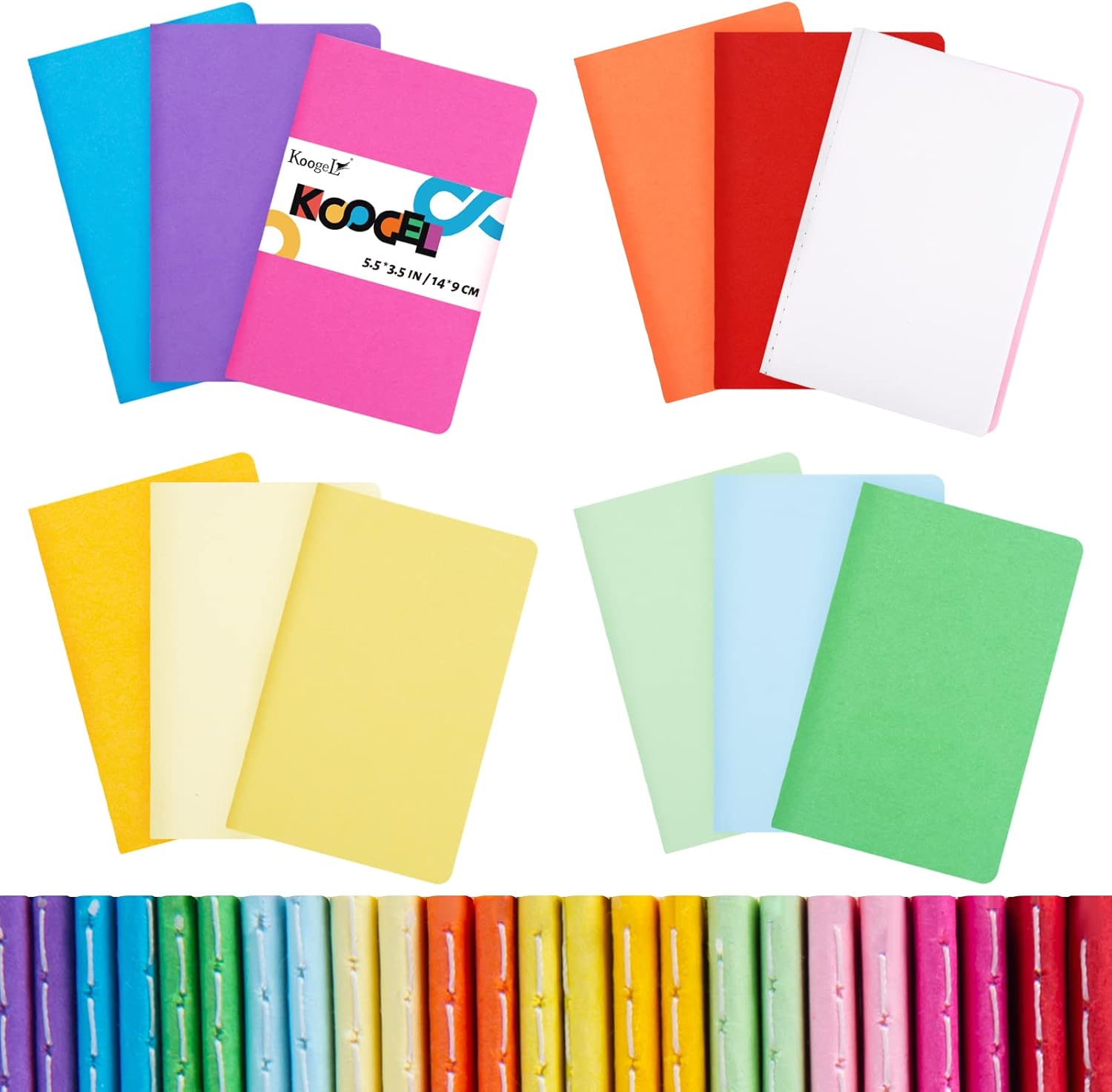 Koogel 24 Pack Mini Blank Notebooks, 12 Colors Small