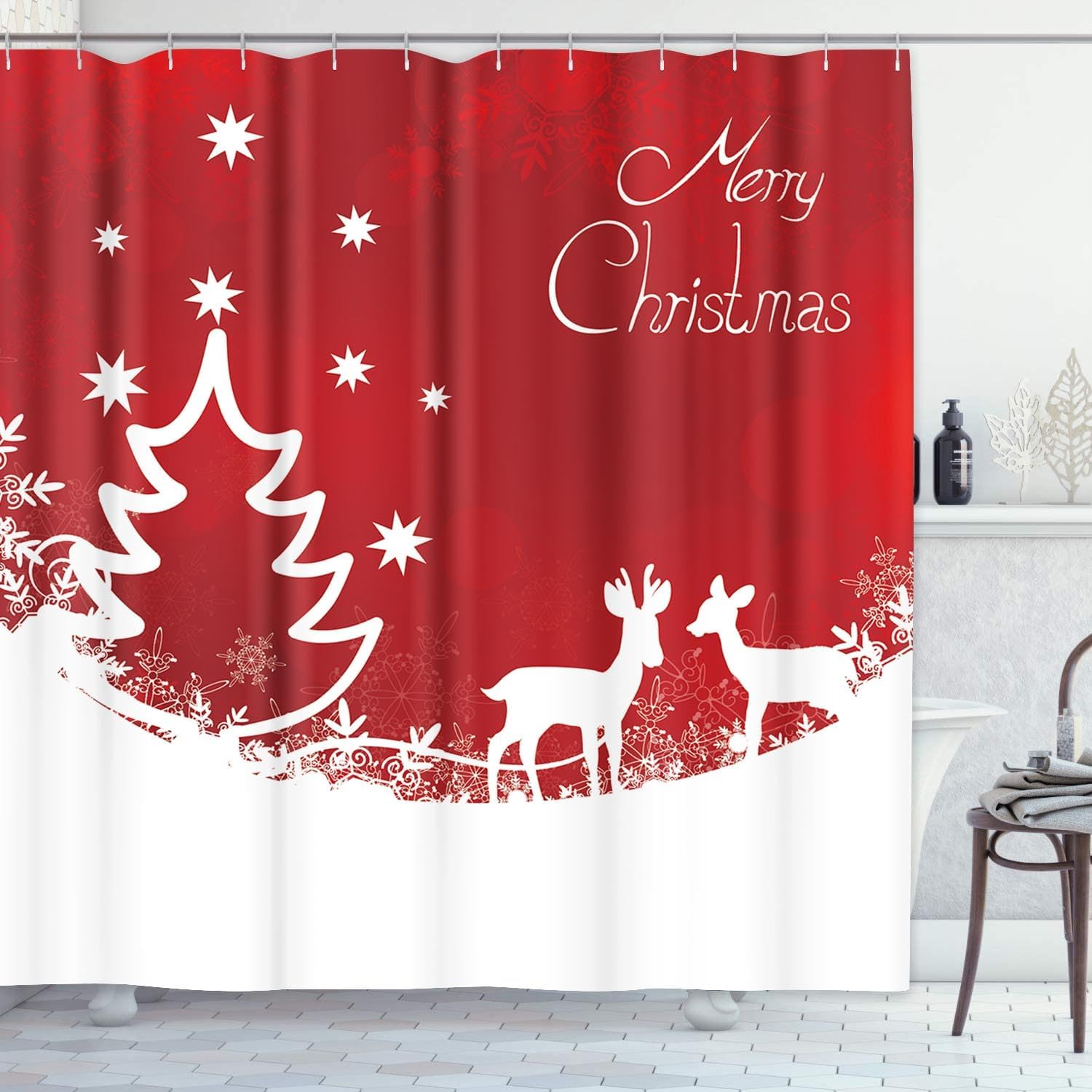Bayson Merry Christmas Shower Curtain, Snowflake Christmas