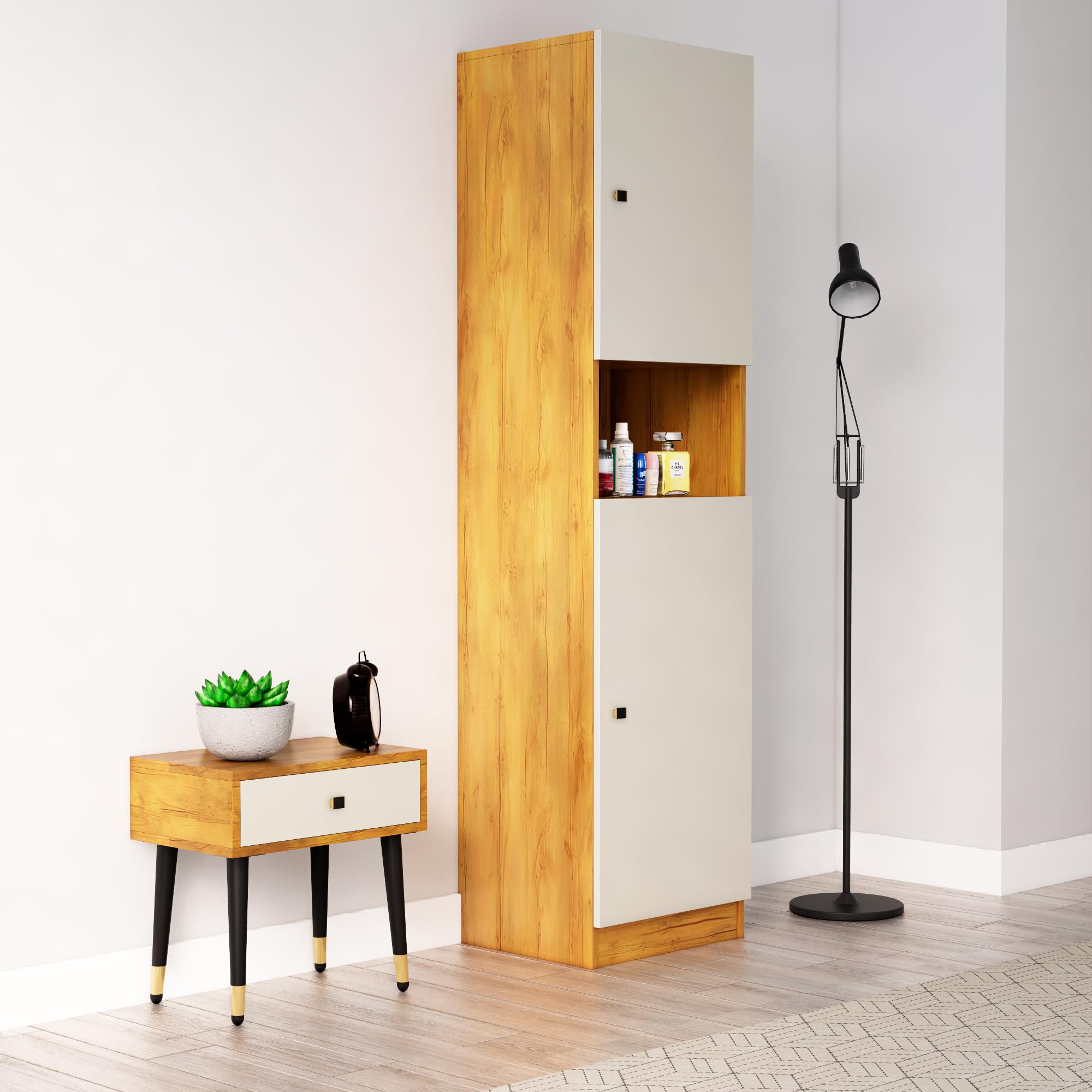 Bniture Wooden Almirah for Clothes, Door for Bedroom, 2 Door Wardrobe for Living Room & Hanging Space (40D x 45W x 180H CM) | 3 Year Warranty 1 (Giant Wood & Frosty White)